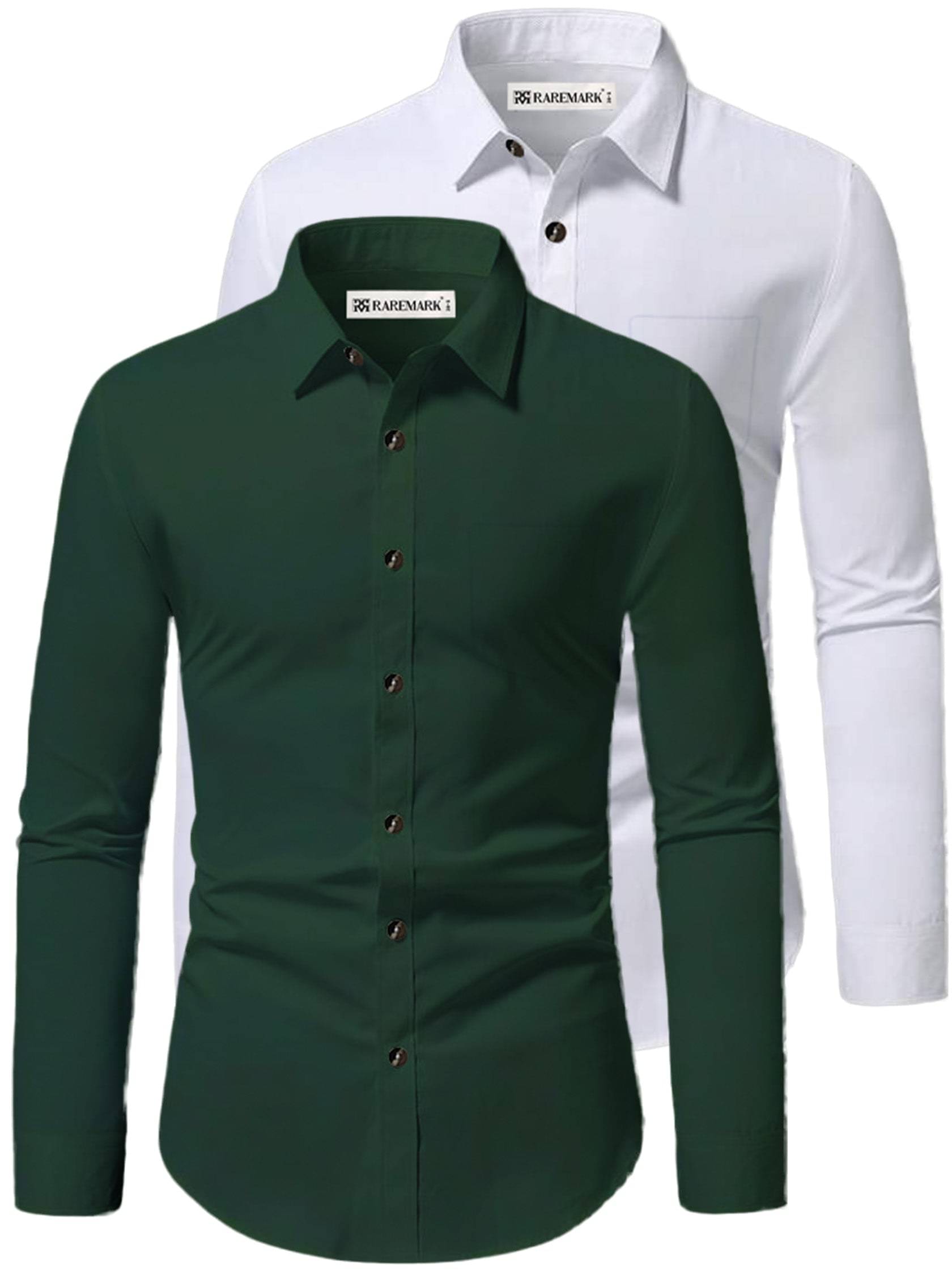     			RAREMARK Cotton Blend Slim Fit Solids Full Sleeves Men's Casual Shirt - Green ( Pack of 2 )