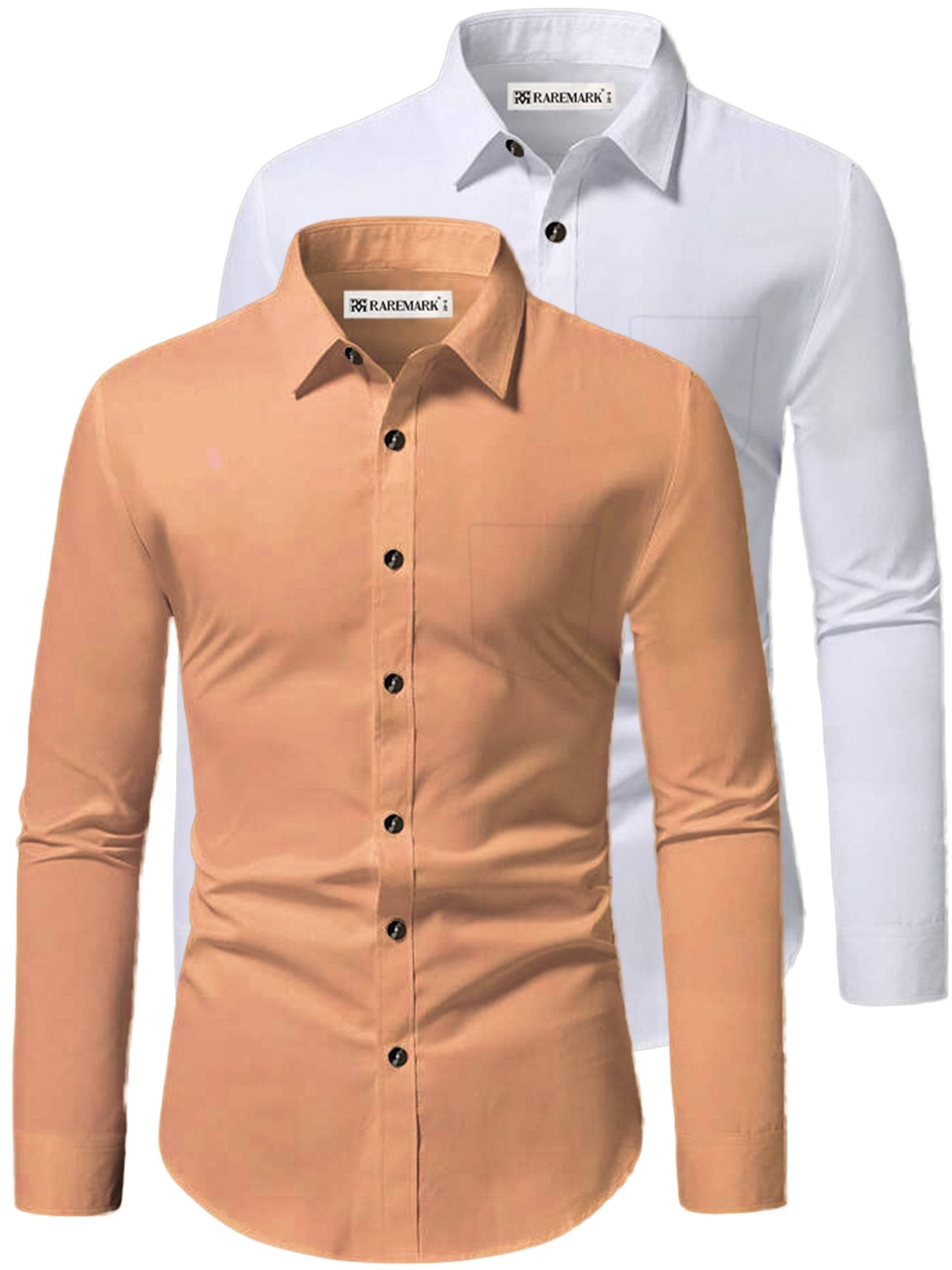     			RAREMARK Cotton Blend Slim Fit Solids Full Sleeves Men's Casual Shirt - Orange ( Pack of 2 )