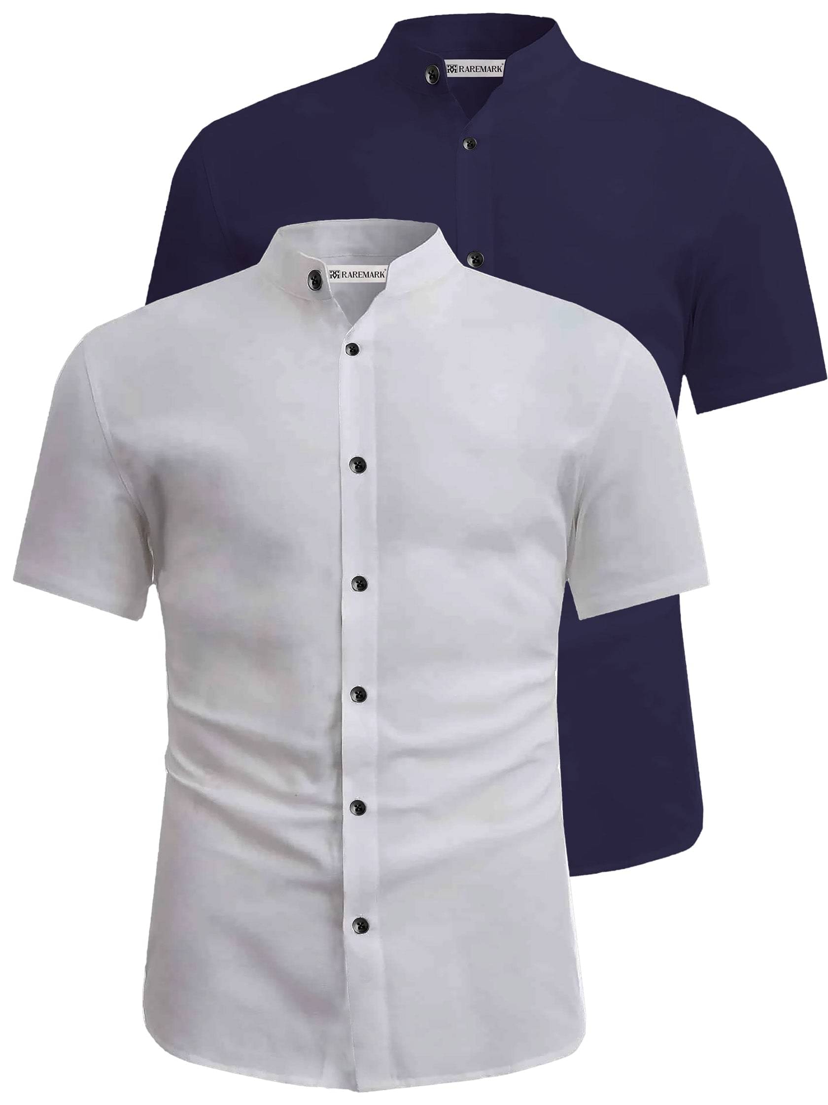     			RAREMARK Cotton Blend Slim Fit Solids Half Sleeves Men's Casual Shirt - Navy Blue ( Pack of 2 )