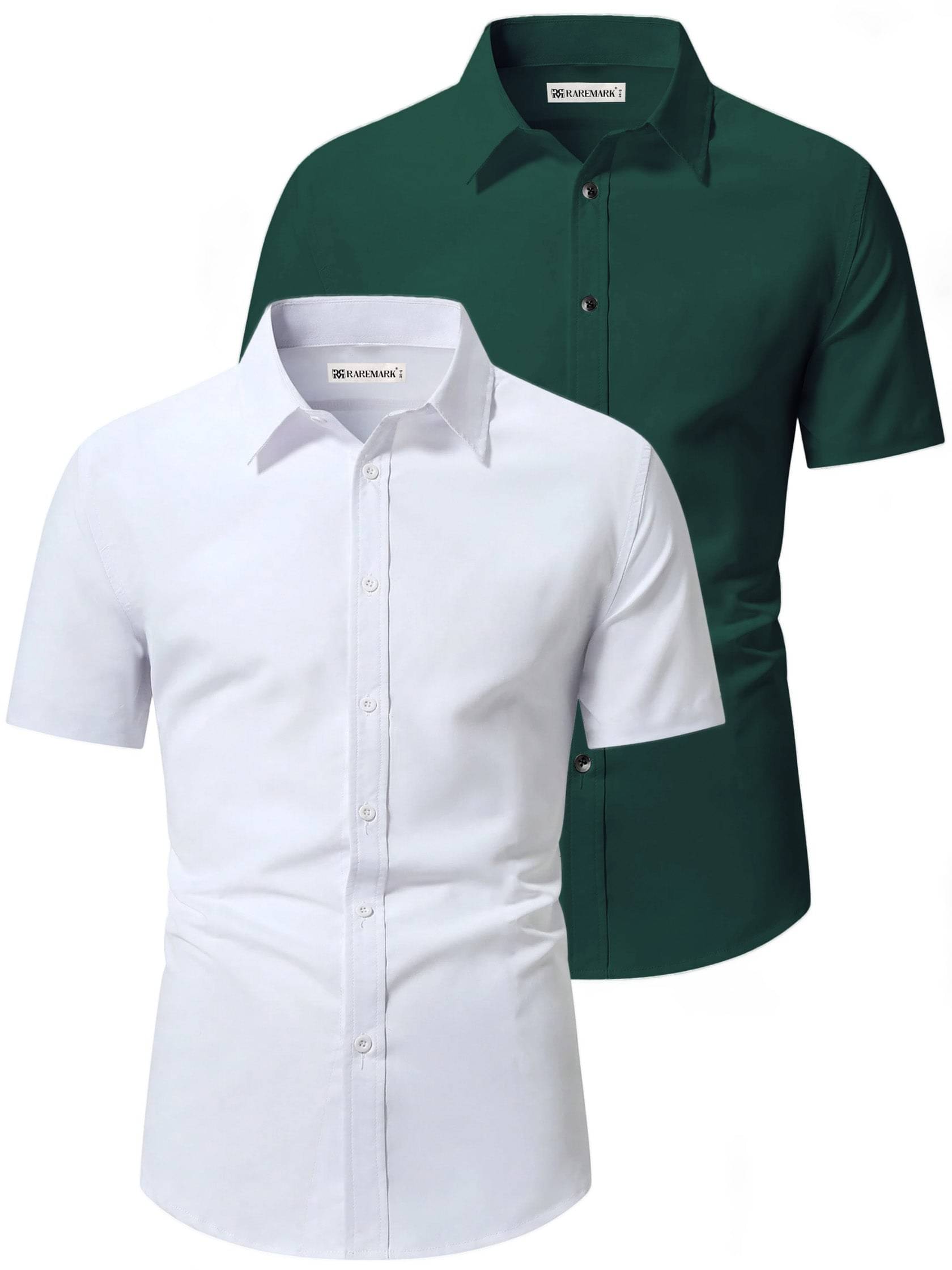     			RAREMARK Cotton Blend Slim Fit Solids Half Sleeves Men's Casual Shirt - Green ( Pack of 2 )