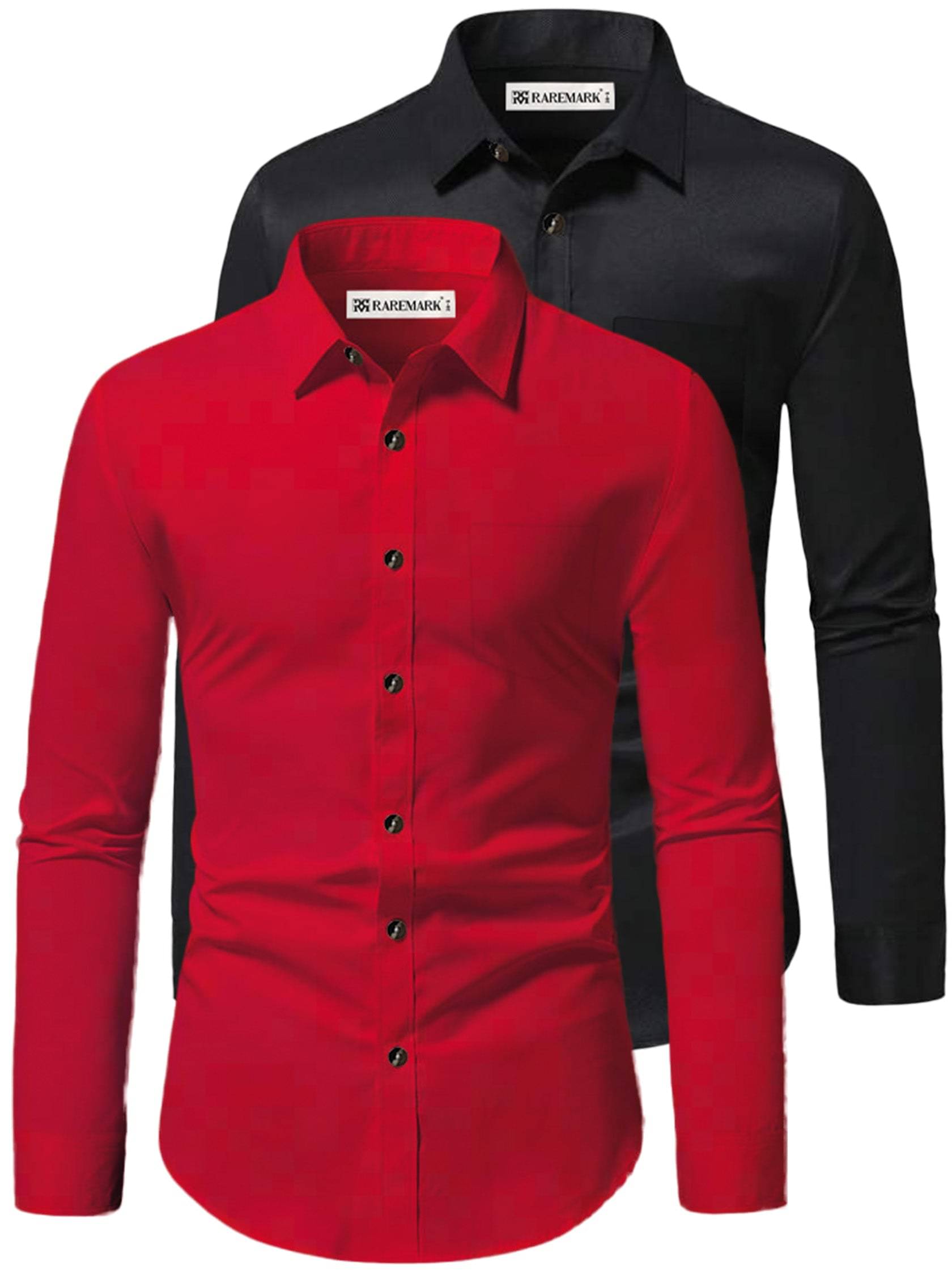     			RAREMARK Cotton Blend Slim Fit Solids Full Sleeves Men's Casual Shirt - Red ( Pack of 2 )