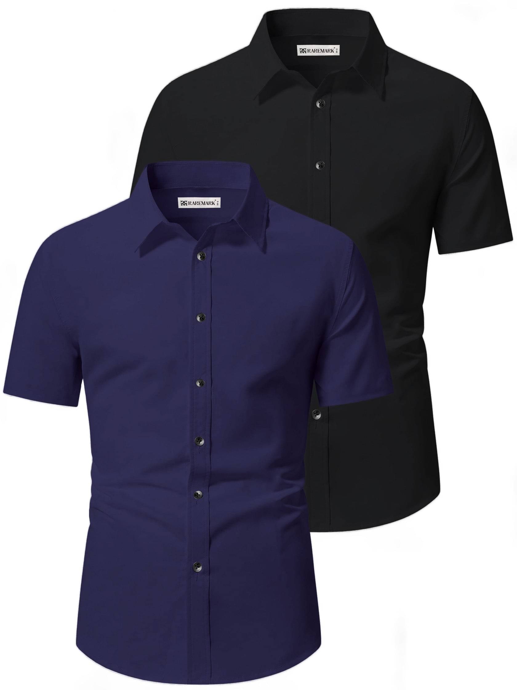     			RAREMARK Cotton Blend Slim Fit Solids Half Sleeves Men's Casual Shirt - Navy Blue ( Pack of 2 )