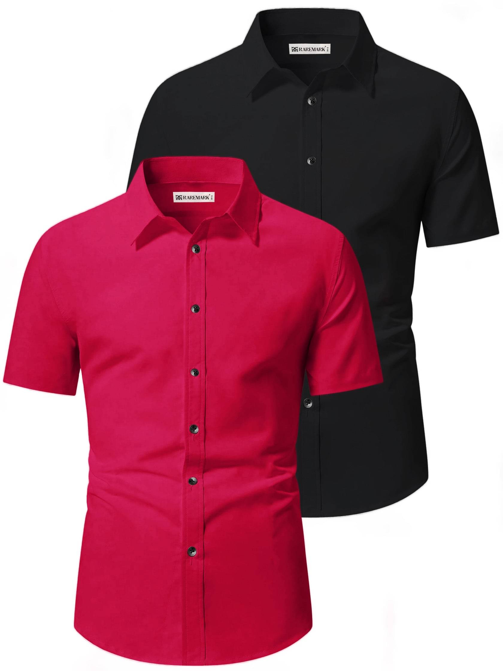     			RAREMARK Cotton Blend Slim Fit Solids Half Sleeves Men's Casual Shirt - Red ( Pack of 2 )
