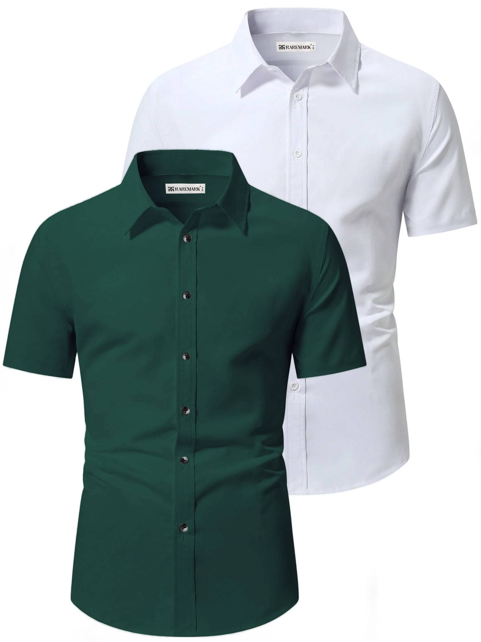     			RAREMARK Cotton Blend Slim Fit Solids Half Sleeves Men's Casual Shirt - Green ( Pack of 2 )