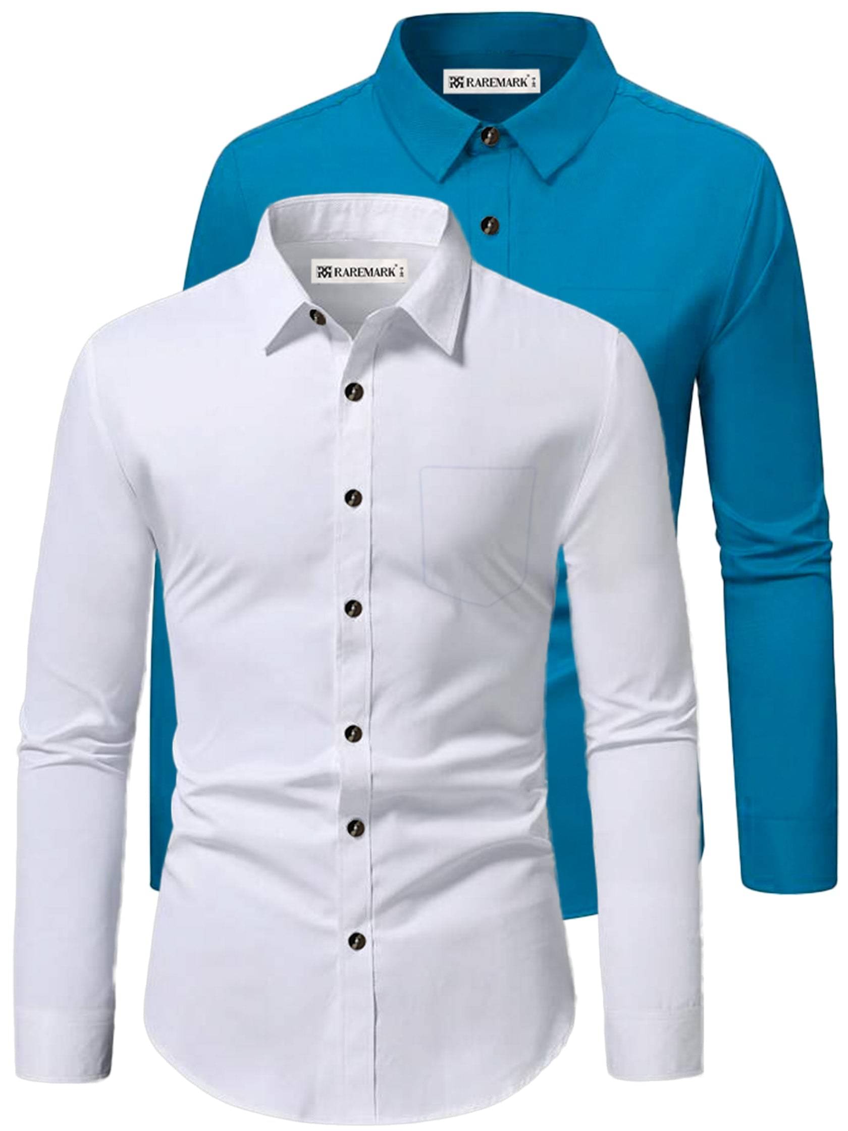 RAREMARK Cotton Blend Slim Fit Solids Full Sleeves Men's Casual Shirt - Turquoise ( Pack of 2 ) RAREMARK Cotton Blend Slim Fit Solids Full Sleeves Men's Casual Shirt - Turquoise ( Pack of 2 )