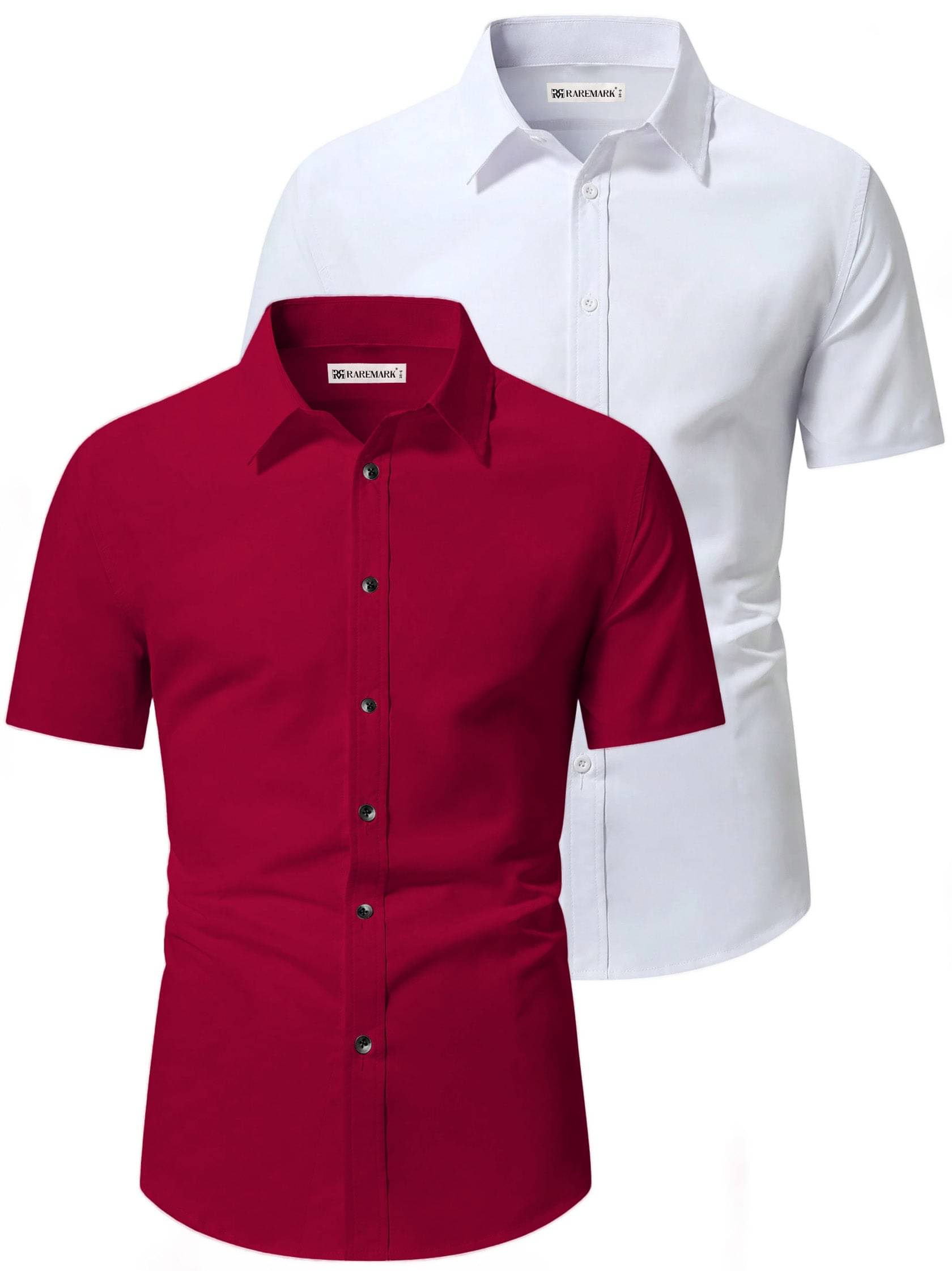 RAREMARK Cotton Blend Slim Fit Solids Half Sleeves Men's Casual Shirt - Maroon ( Pack of 2 )     			RAREMARK Cotton Blend Slim Fit Solids Half Sleeves Men's Casual Shirt - Maroon ( Pack of 2 )