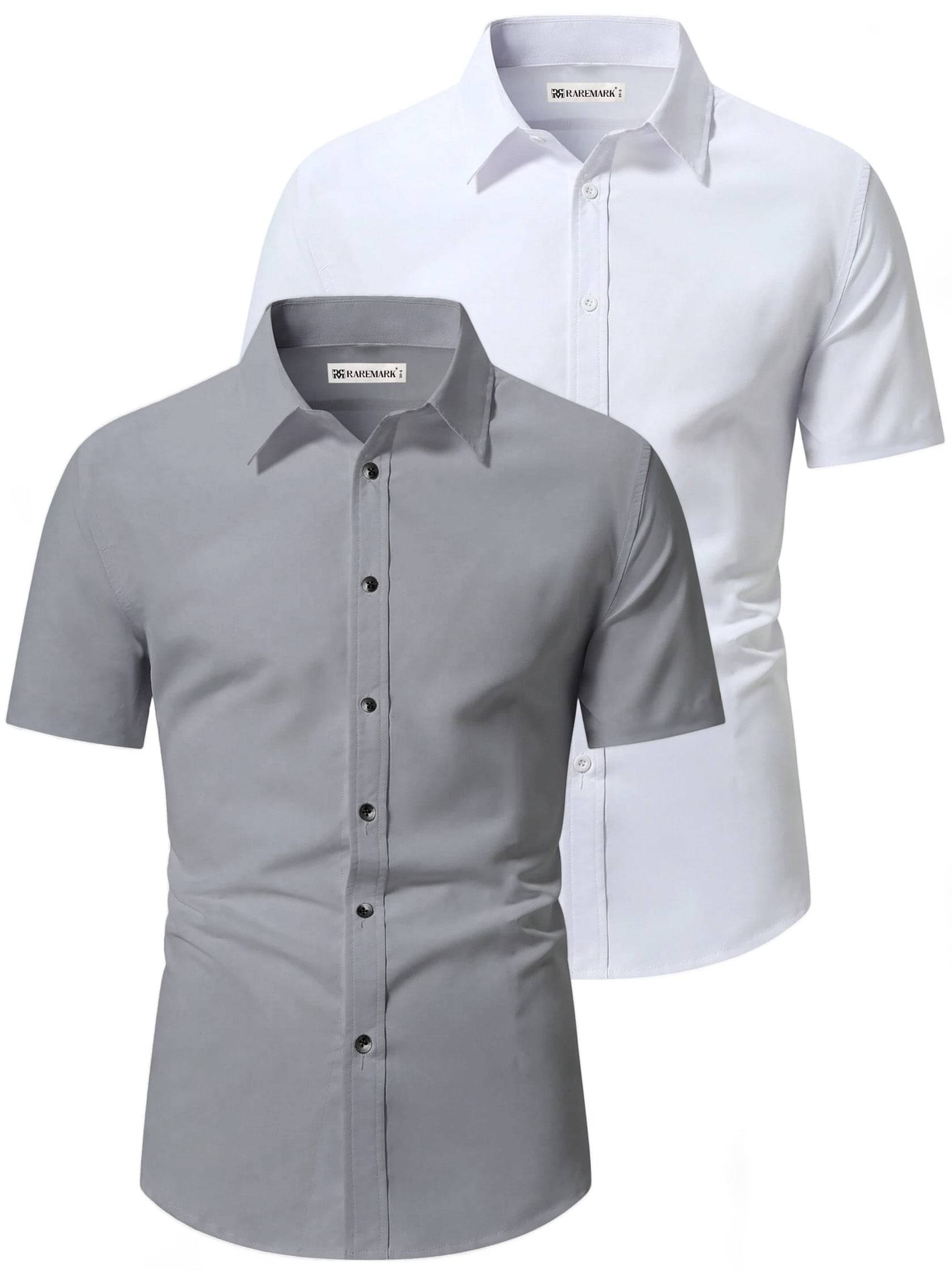     			RAREMARK Cotton Blend Slim Fit Solids Half Sleeves Men's Casual Shirt - Grey ( Pack of 2 )