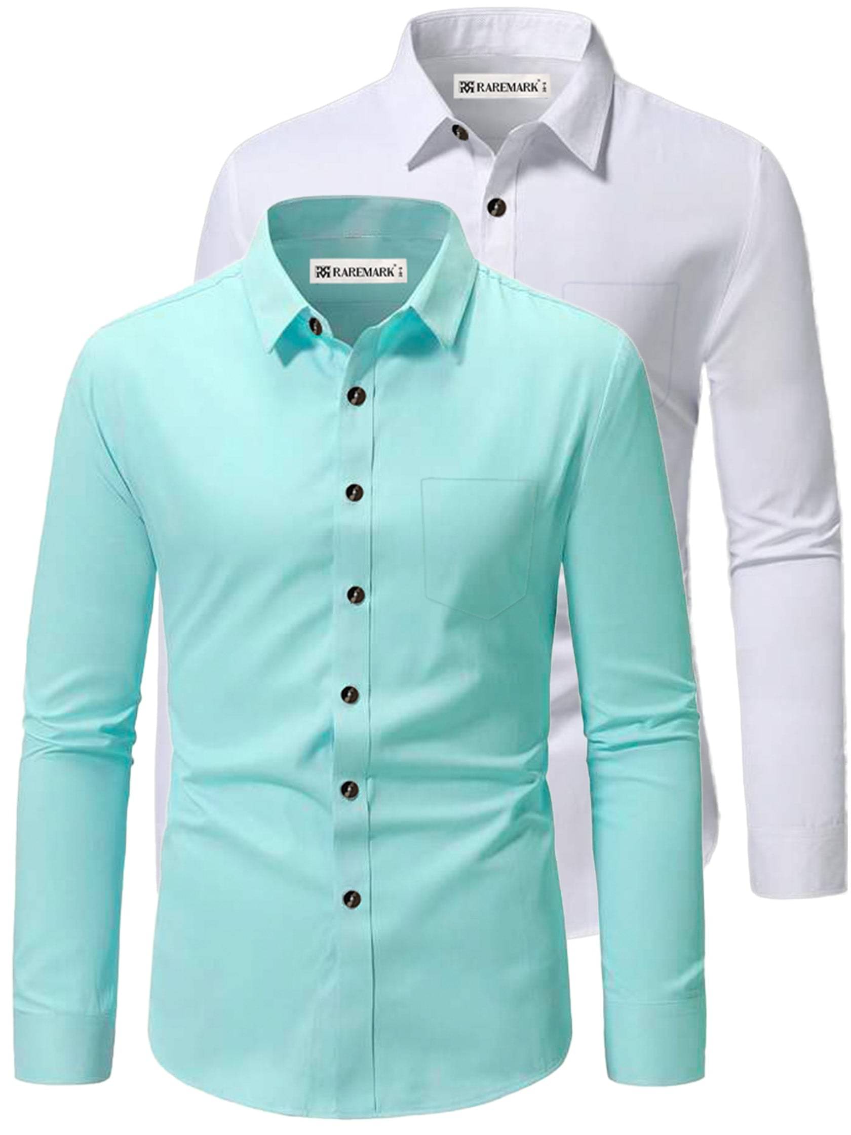     			RAREMARK Cotton Blend Slim Fit Solids Full Sleeves Men's Casual Shirt - Aqua Blue ( Pack of 2 )