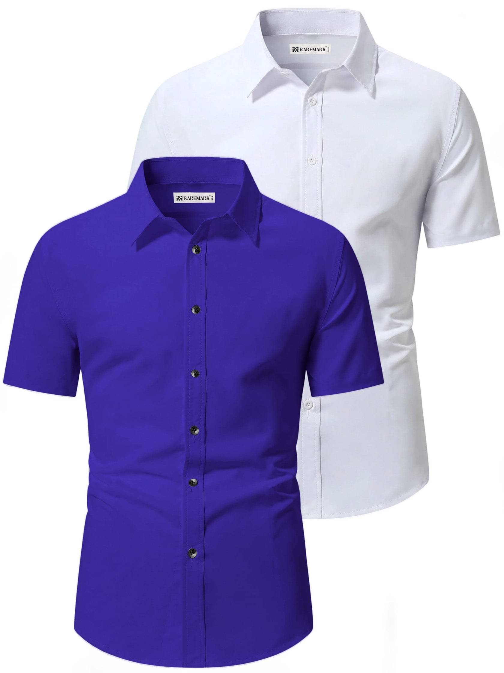     			RAREMARK Cotton Blend Slim Fit Solids Half Sleeves Men's Casual Shirt - Dark Blue ( Pack of 2 )