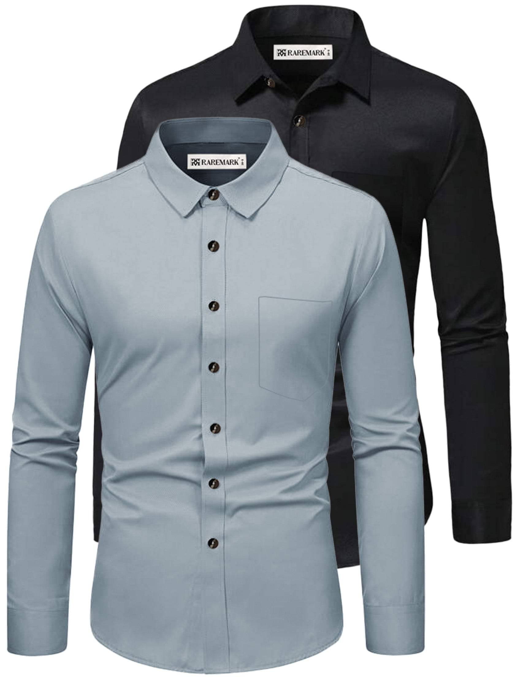     			RAREMARK Cotton Blend Slim Fit Solids Full Sleeves Men's Casual Shirt - Grey ( Pack of 2 )