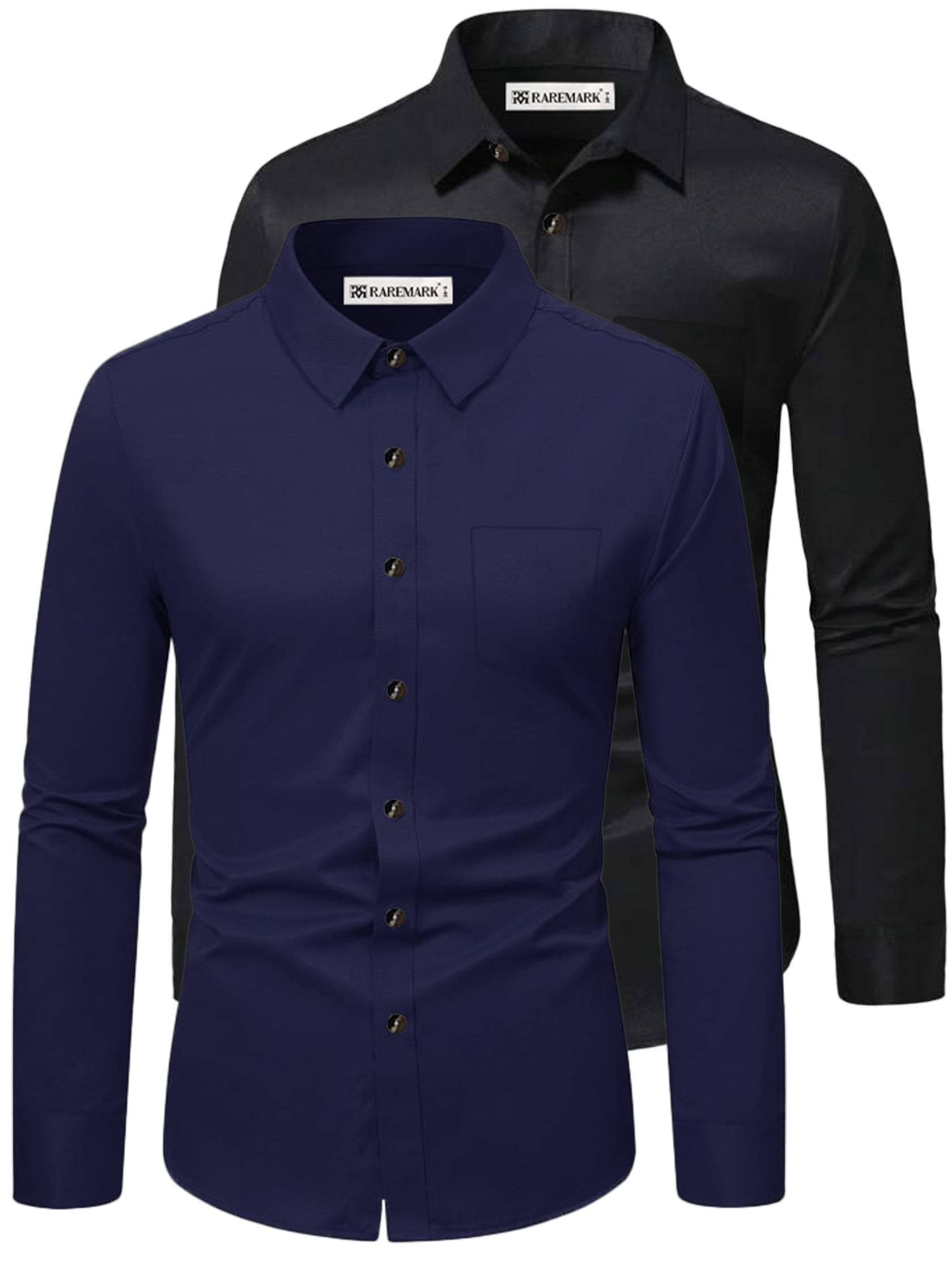     			RAREMARK Cotton Blend Slim Fit Solids Full Sleeves Men's Casual Shirt - Navy Blue ( Pack of 2 )