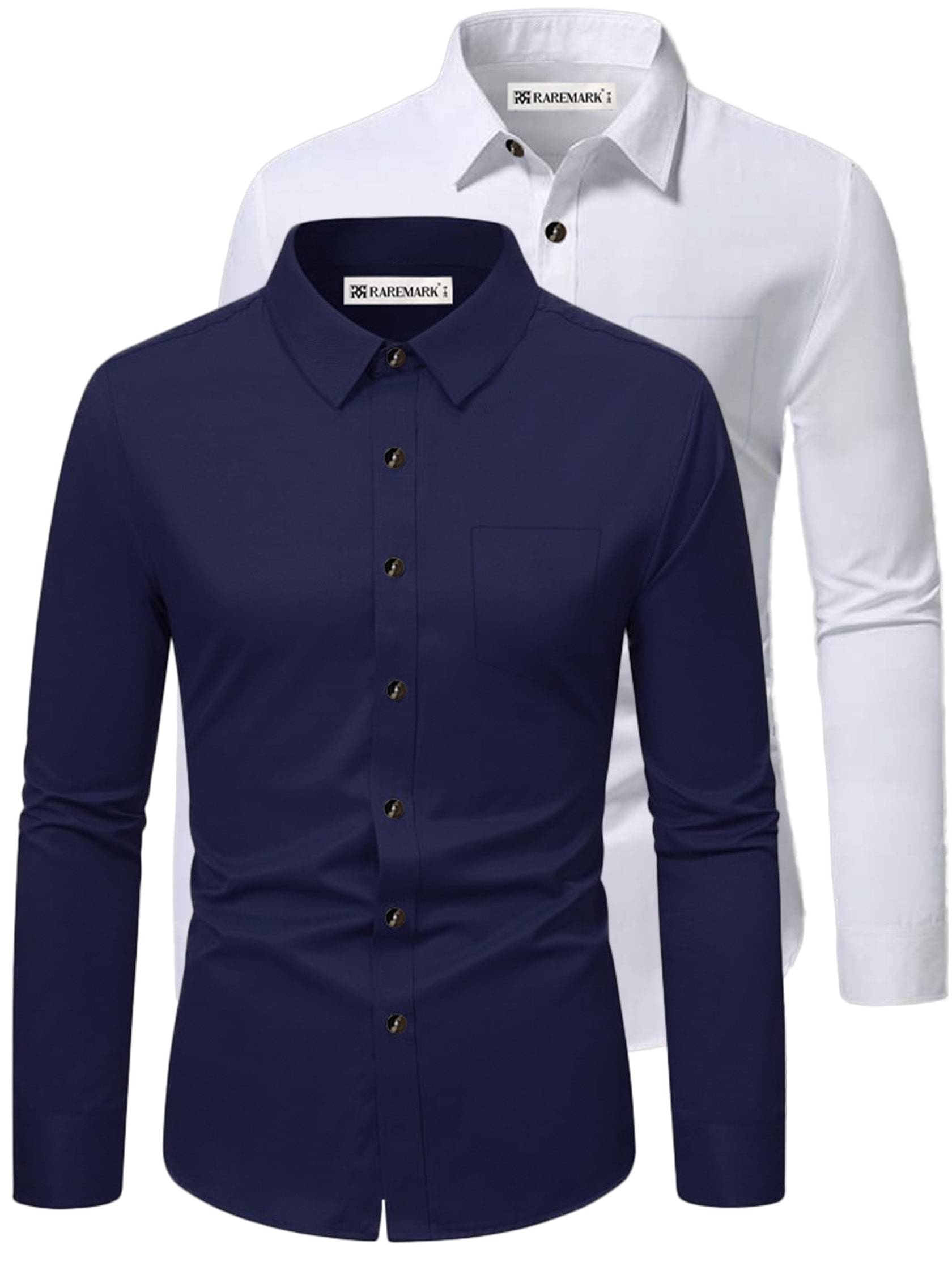     			RAREMARK Cotton Blend Slim Fit Solids Full Sleeves Men's Casual Shirt - Navy Blue ( Pack of 2 )