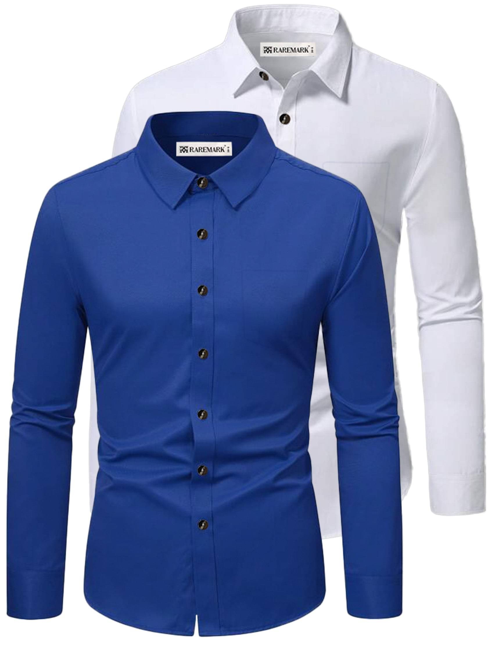     			RAREMARK Cotton Blend Slim Fit Solids Full Sleeves Men's Casual Shirt - Dark Blue ( Pack of 2 )