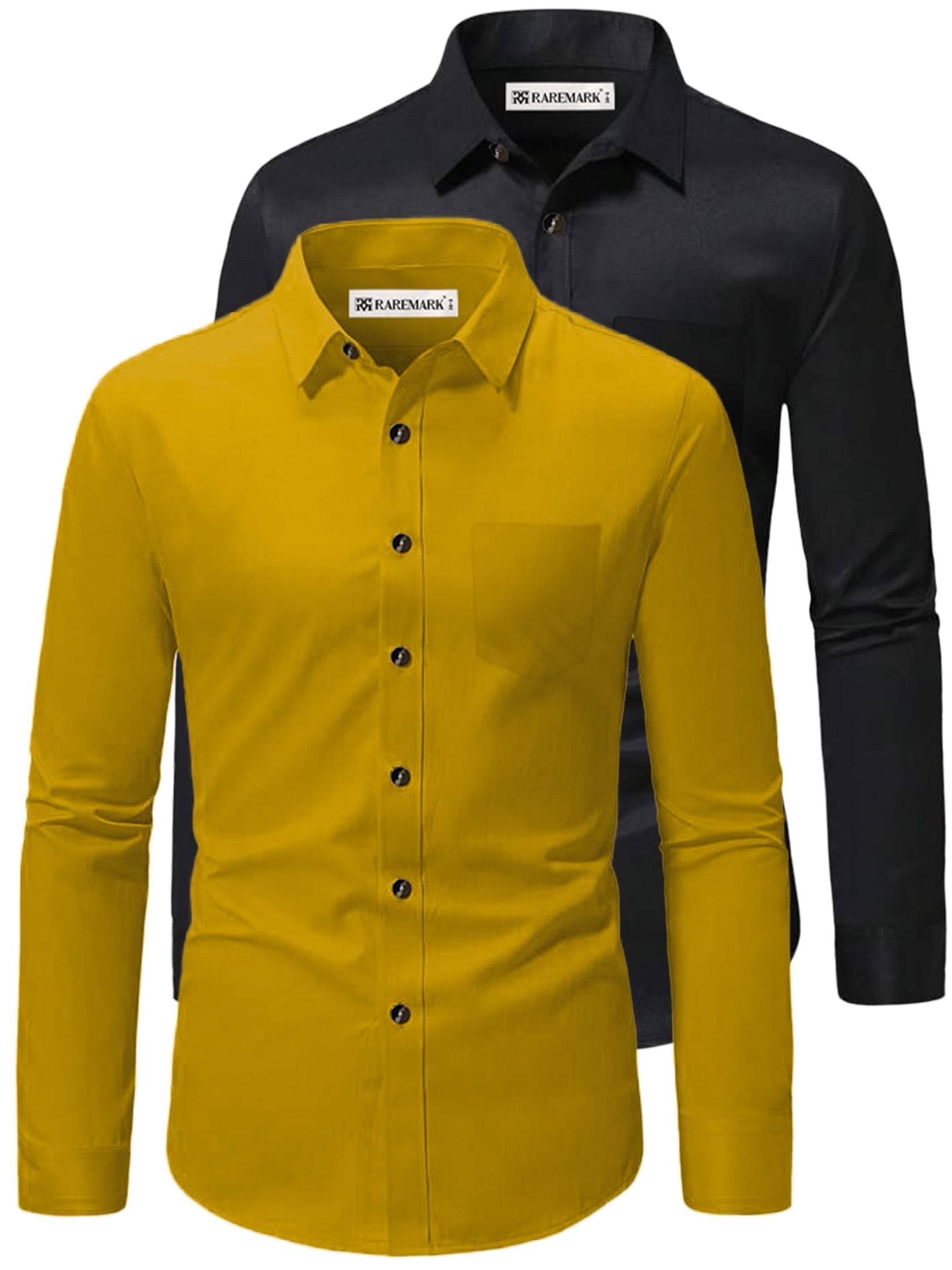 RAREMARK Cotton Blend Slim Fit Solids Full Sleeves Men's Casual Shirt - Yellow ( Pack of 2 ) RAREMARK Cotton Blend Slim Fit Solids Full Sleeves Men's Casual Shirt - Yellow ( Pack of 2 )