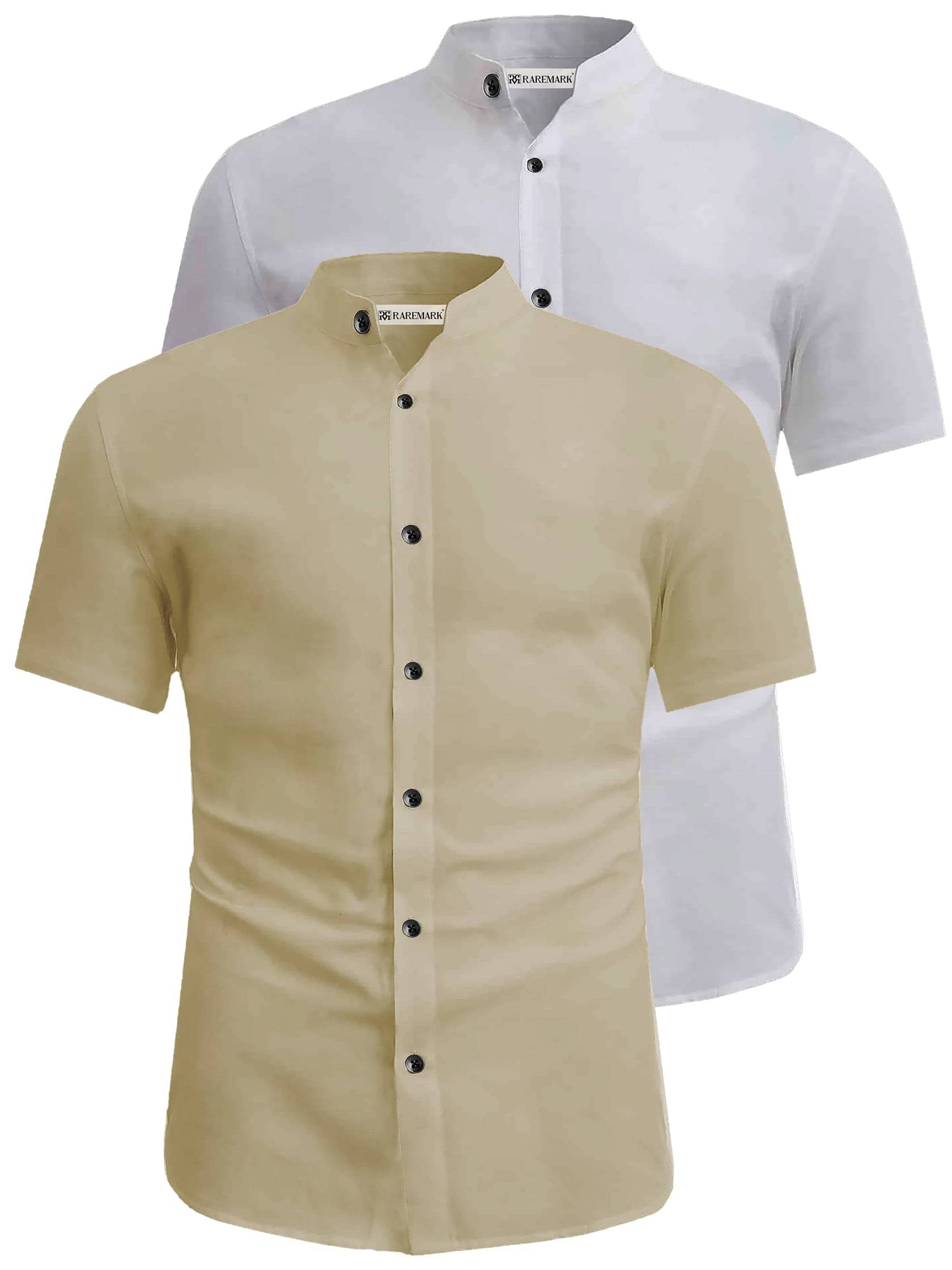     			RAREMARK Cotton Blend Slim Fit Solids Half Sleeves Men's Casual Shirt - Beige ( Pack of 2 )