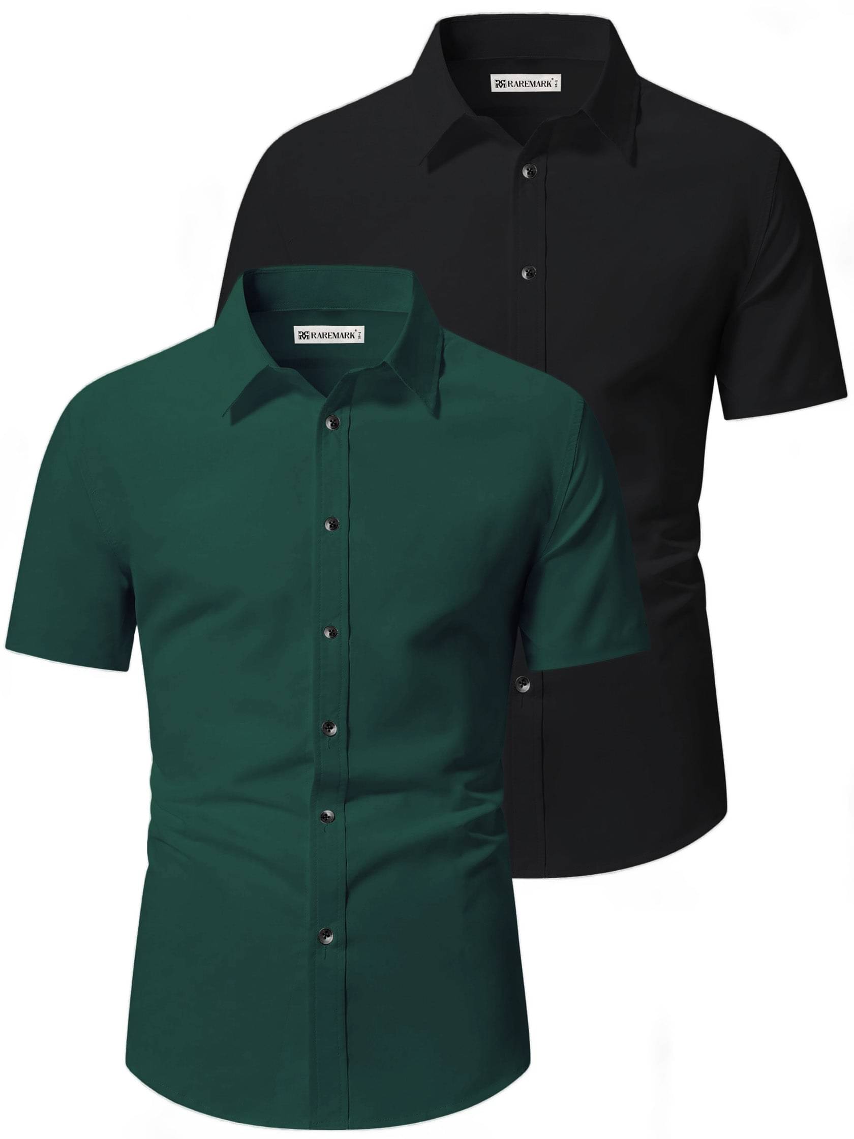     			RAREMARK Cotton Blend Slim Fit Solids Half Sleeves Men's Casual Shirt - Green ( Pack of 2 )