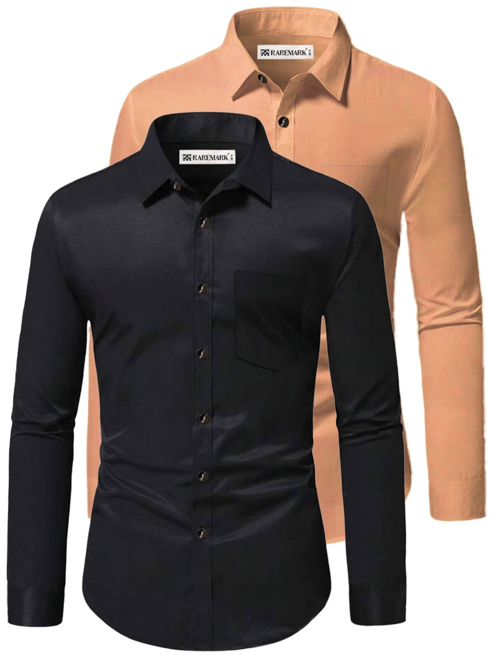     			RAREMARK Cotton Blend Slim Fit Solids Full Sleeves Men's Casual Shirt - Orange ( Pack of 2 )