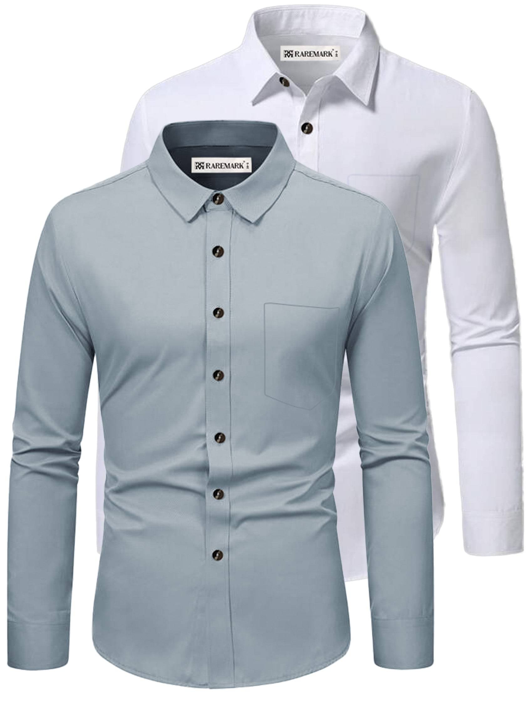     			RAREMARK Cotton Blend Slim Fit Solids Full Sleeves Men's Casual Shirt - Grey ( Pack of 2 )