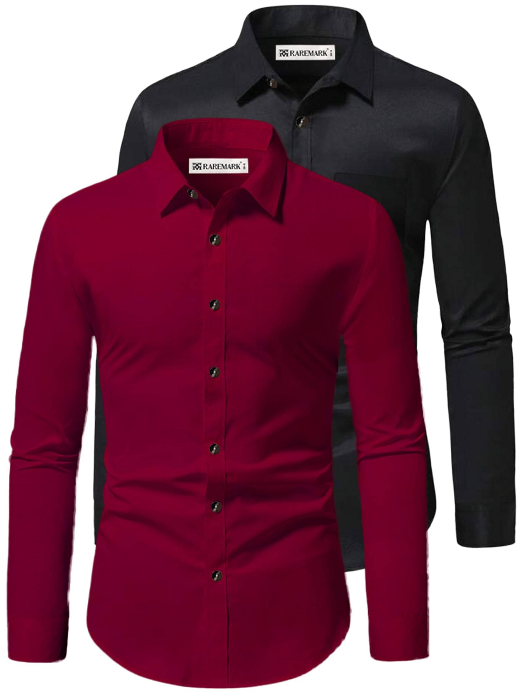     			RAREMARK Cotton Blend Slim Fit Solids Full Sleeves Men's Casual Shirt - Maroon ( Pack of 2 )