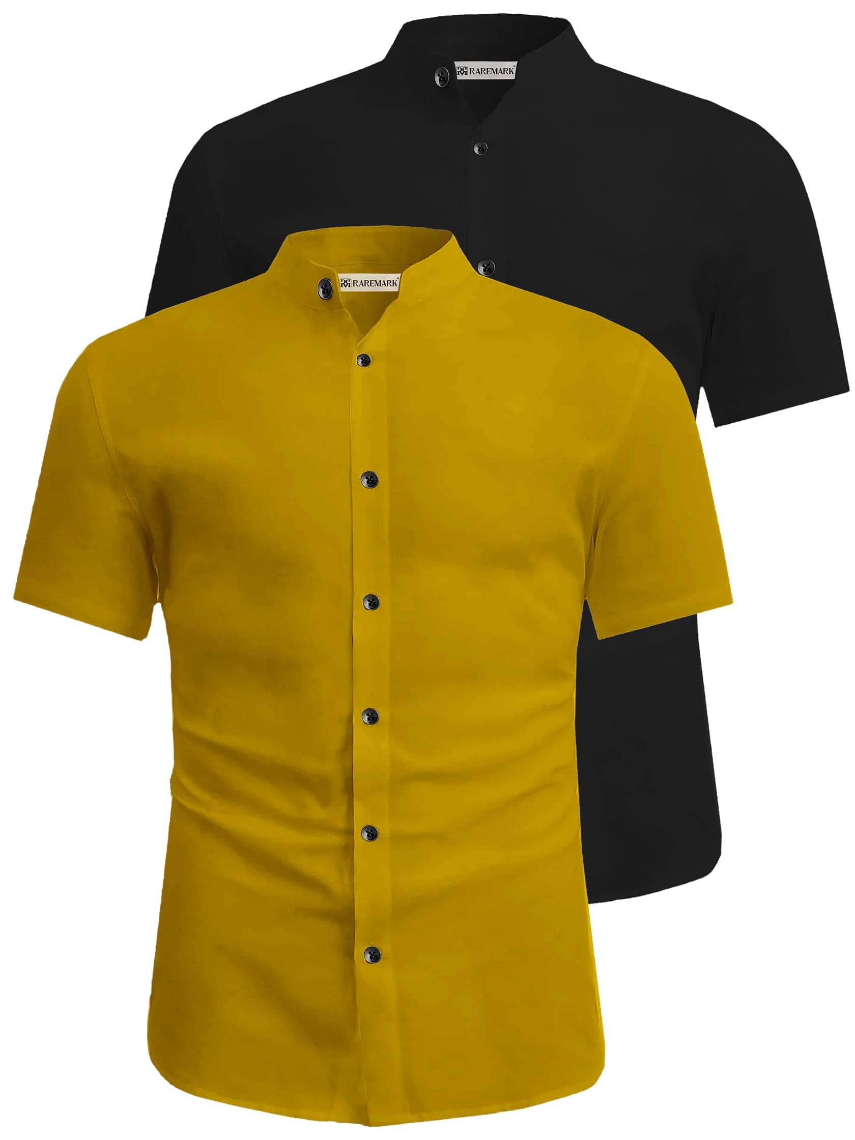     			RAREMARK Cotton Blend Slim Fit Solids Half Sleeves Men's Casual Shirt - Yellow ( Pack of 2 )