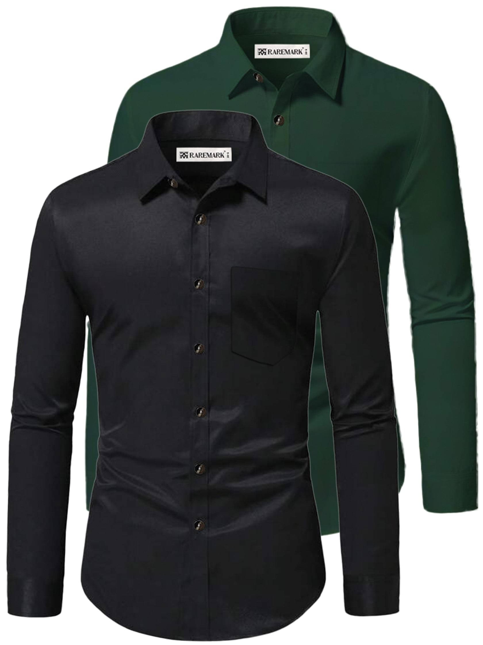     			RAREMARK Cotton Blend Slim Fit Solids Full Sleeves Men's Casual Shirt - Green ( Pack of 2 )