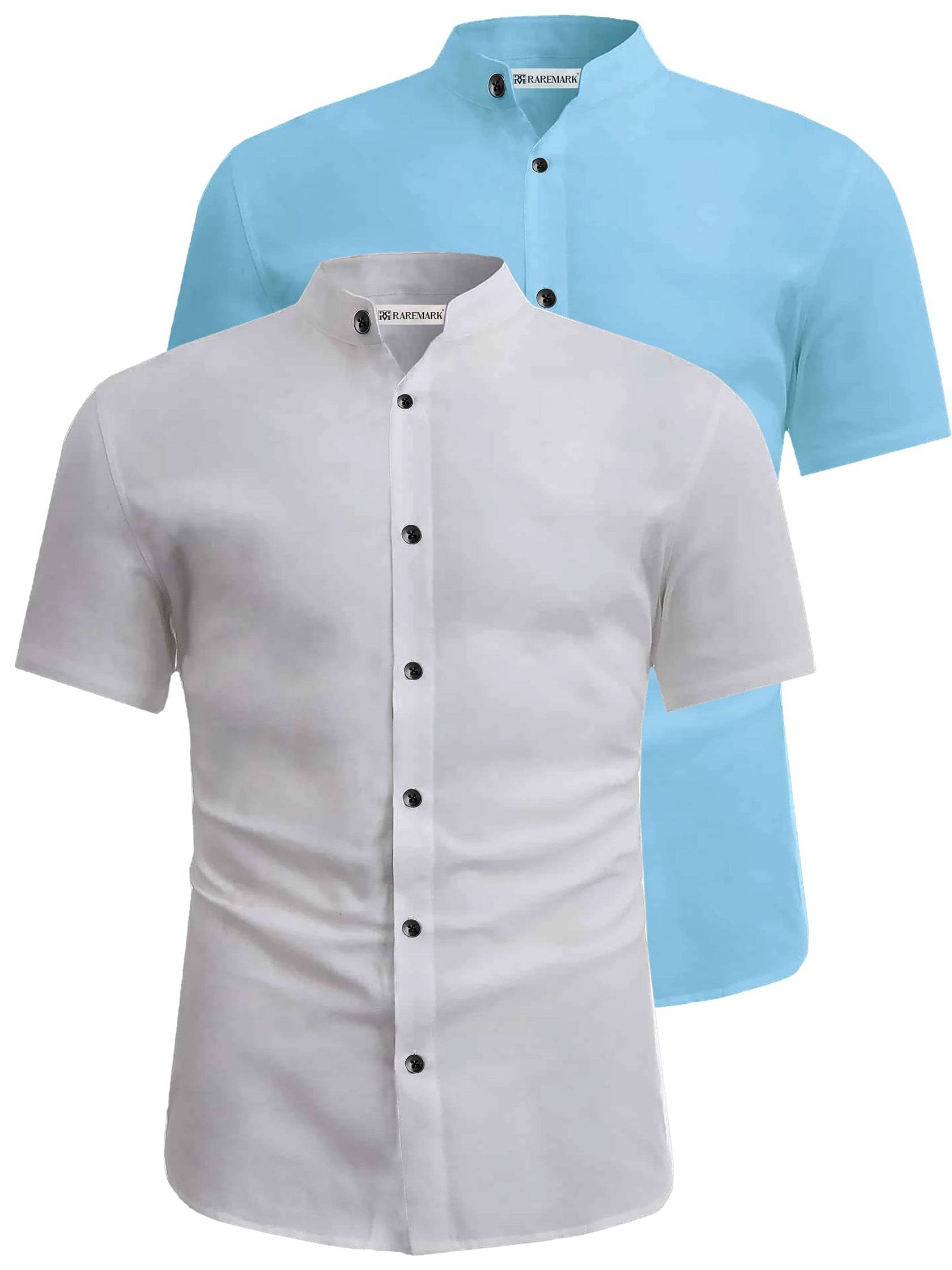 RAREMARK Cotton Blend Slim Fit Solids Half Sleeves Men's Casual Shirt - Aqua Blue ( Pack of 2 ) RAREMARK Cotton Blend Slim Fit Solids Half Sleeves Men's Casual Shirt - Aqua Blue ( Pack of 2 )
