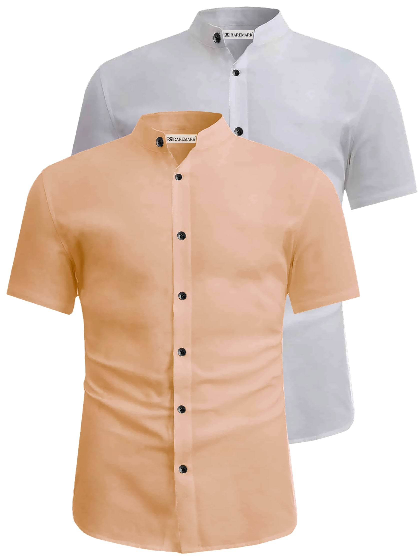     			RAREMARK Cotton Blend Slim Fit Solids Half Sleeves Men's Casual Shirt - Orange ( Pack of 2 )