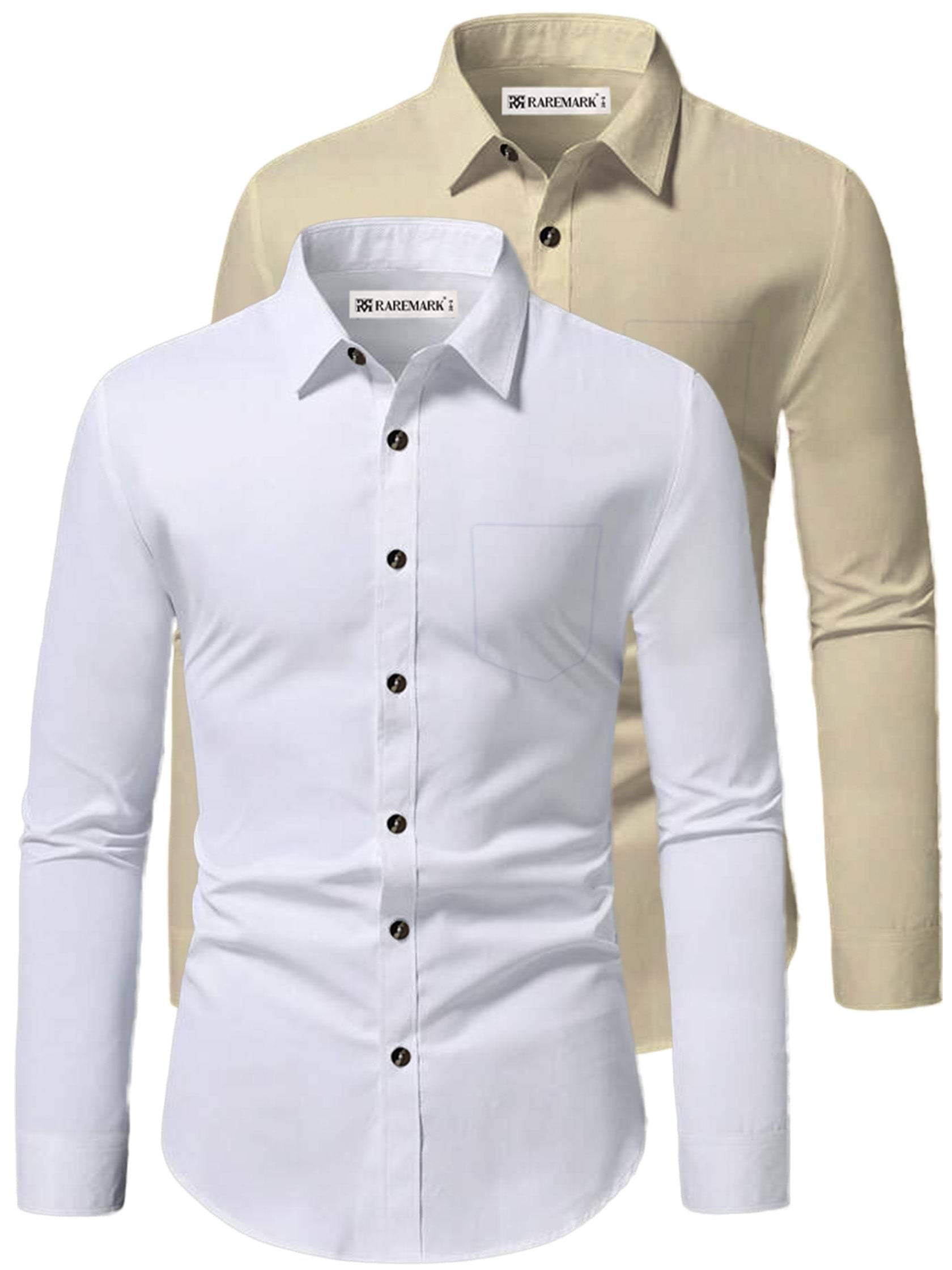     			RAREMARK Cotton Blend Slim Fit Solids Full Sleeves Men's Casual Shirt - Beige ( Pack of 2 )