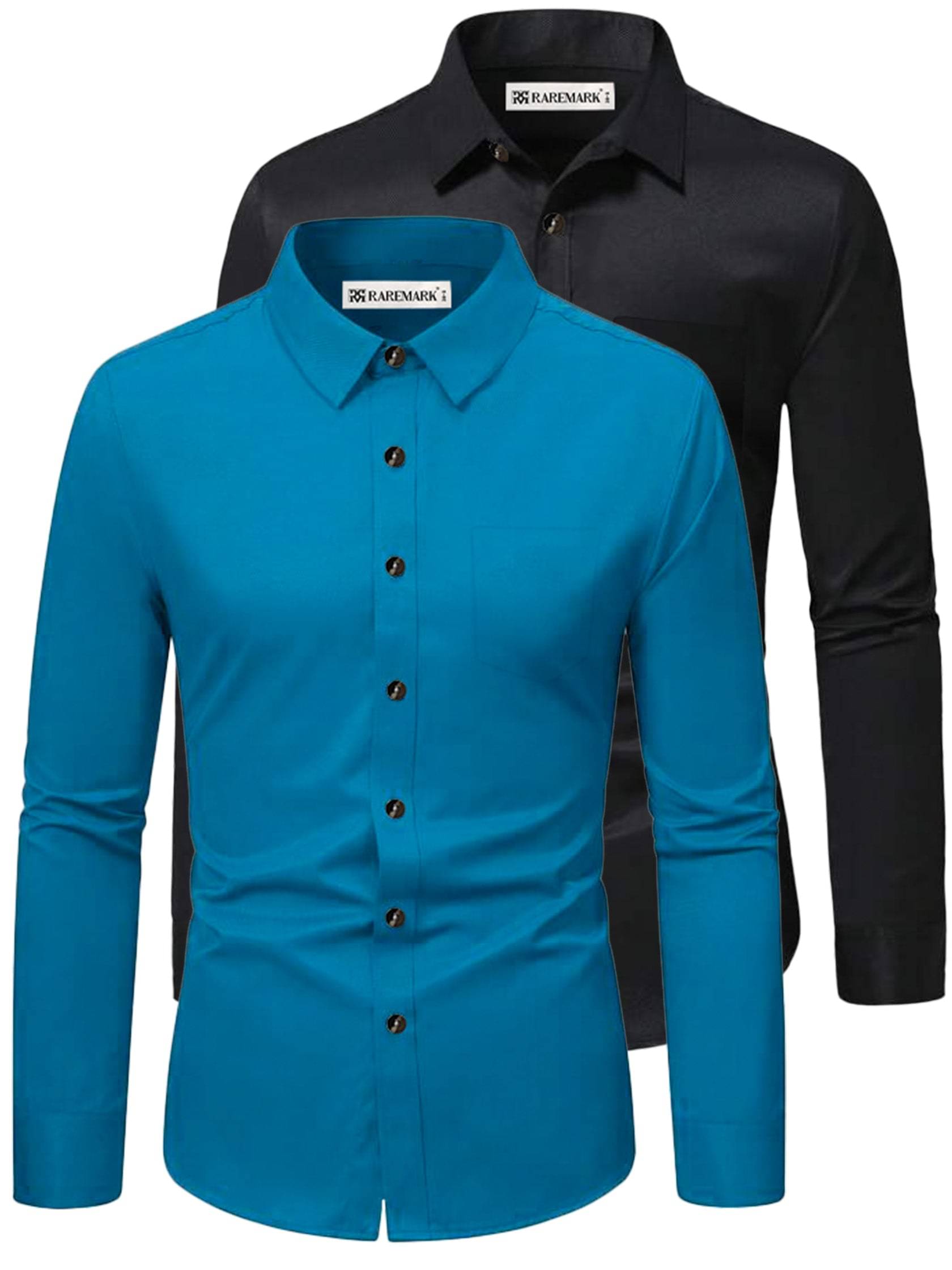RAREMARK Cotton Blend Slim Fit Solids Full Sleeves Men's Casual Shirt - Turquoise ( Pack of 2 ) RAREMARK Cotton Blend Slim Fit Solids Full Sleeves Men's Casual Shirt - Turquoise ( Pack of 2 )