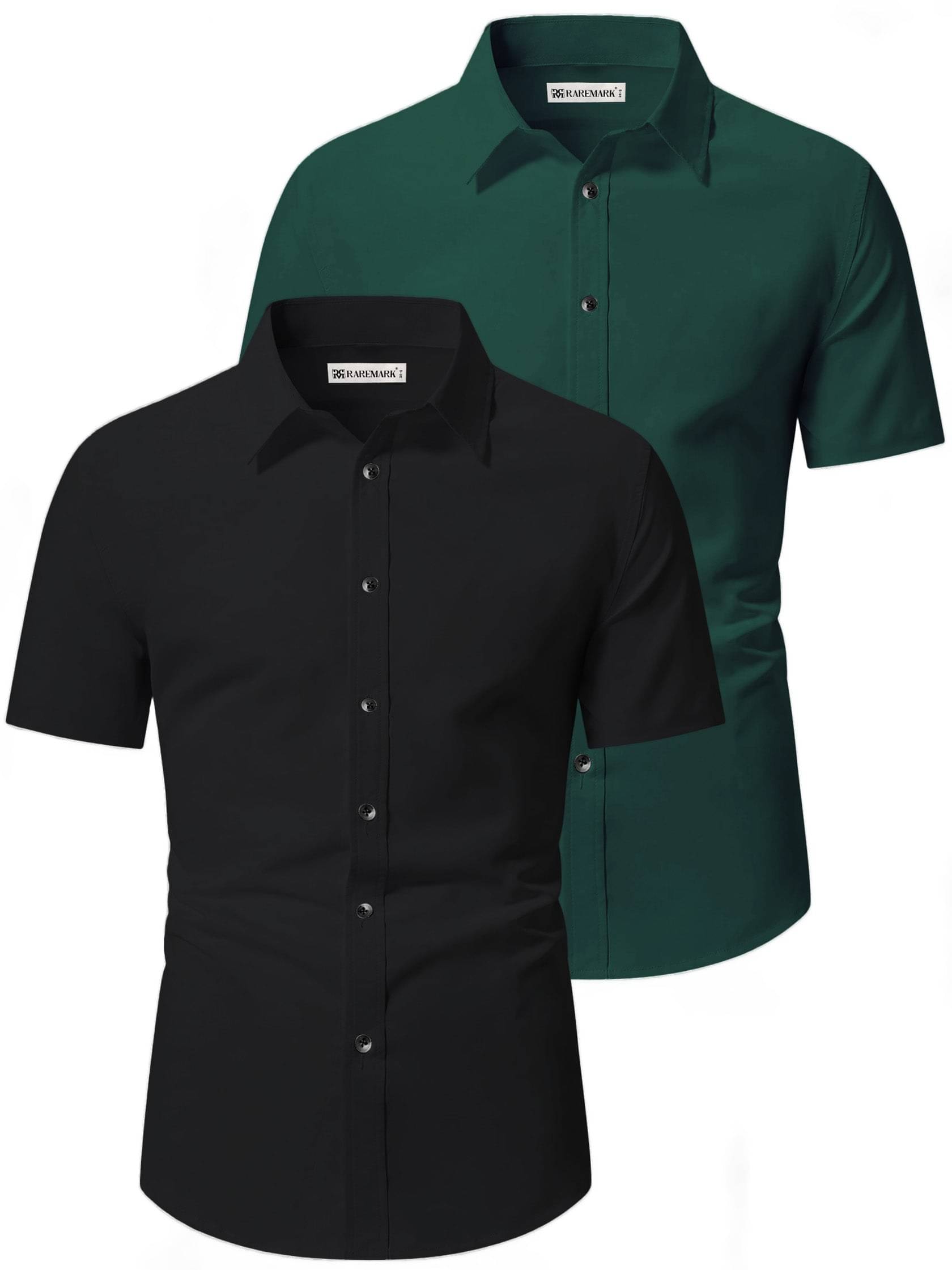     			RAREMARK Cotton Blend Slim Fit Solids Half Sleeves Men's Casual Shirt - Green ( Pack of 2 )