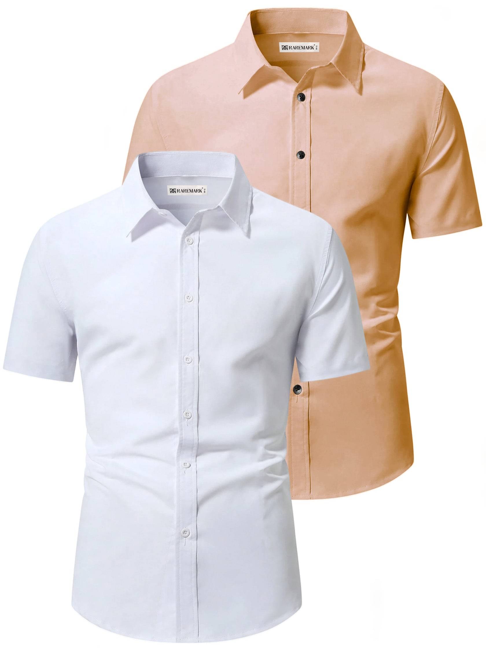     			RAREMARK Cotton Blend Slim Fit Solids Half Sleeves Men's Casual Shirt - Orange ( Pack of 2 )