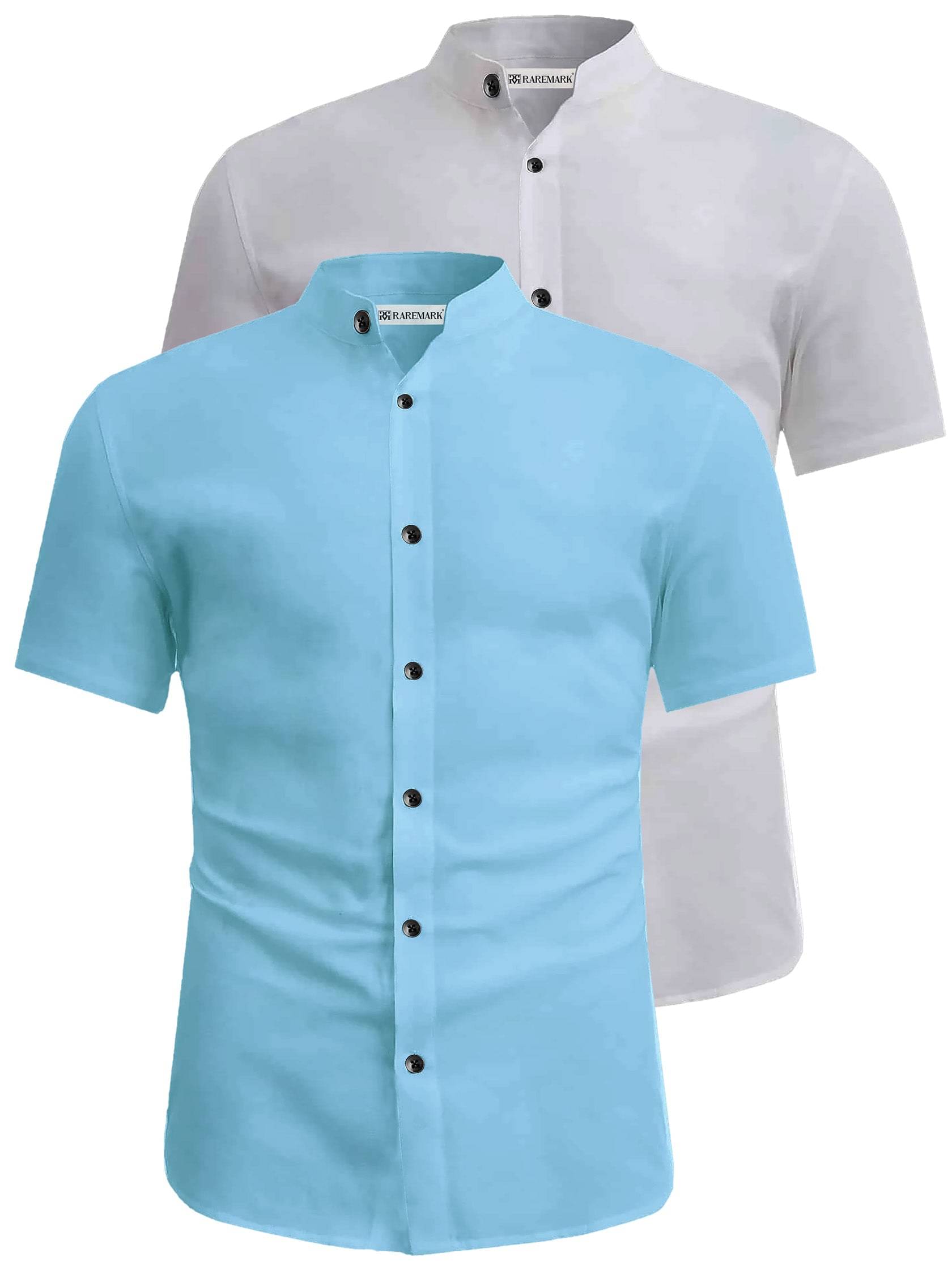 RAREMARK Cotton Blend Slim Fit Solids Half Sleeves Men's Casual Shirt - Aqua Blue ( Pack of 2 ) RAREMARK Cotton Blend Slim Fit Solids Half Sleeves Men's Casual Shirt - Aqua Blue ( Pack of 2 )