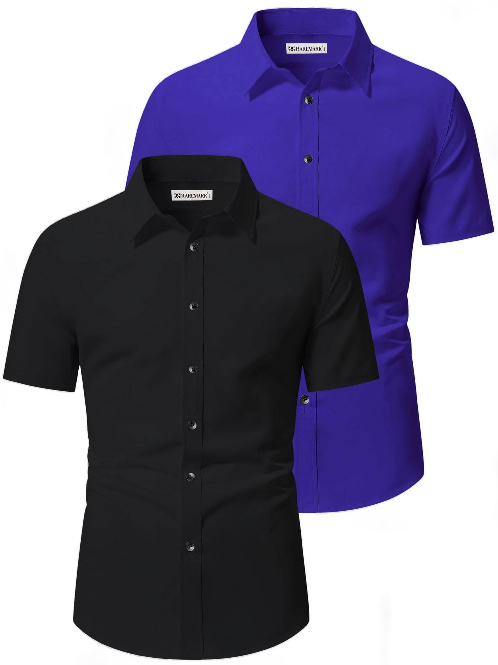     			RAREMARK Cotton Blend Slim Fit Solids Half Sleeves Men's Casual Shirt - Dark Blue ( Pack of 2 )