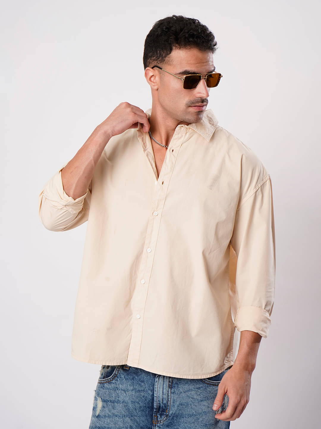 Bene Kleed 100% Cotton Oversized Fit Solids Full Sleeves Men's Casual Shirt - Peach ( Pack of 1 ) Bene Kleed 100% Cotton Oversized Fit Solids Full Sleeves Men's Casual Shirt - Peach ( Pack of 1 )