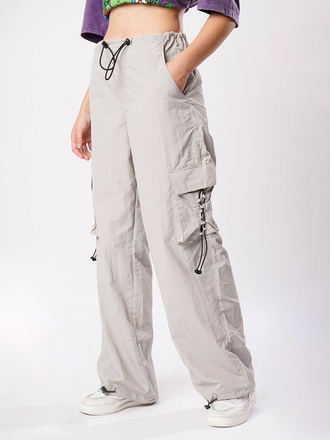 Bene Kleed Pack of 1 Nylon Loose Women's Cargo Pants ( Grey ) Bene Kleed Pack of 1 Nylon Loose Women's Cargo Pants ( Grey )
