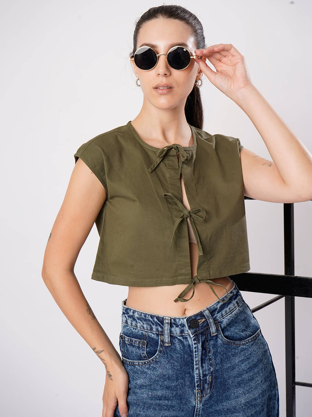 Bene Kleed Women's Cotton Regular Top ( Olive ) Bene Kleed Women's Cotton Regular Top ( Olive )
