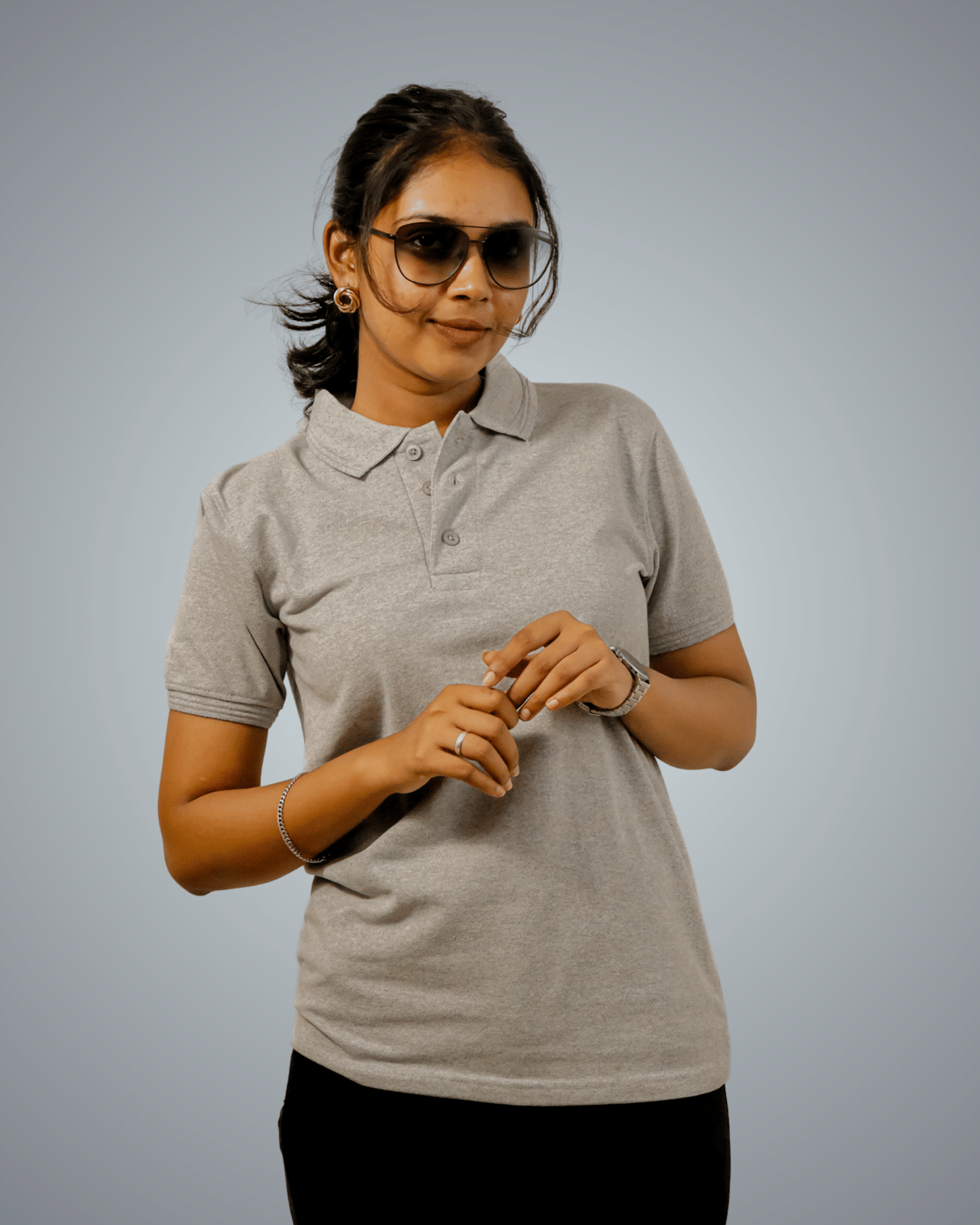 BlendCulture Women Cotton Self Design Regular Polo Collar T-Shirt ( Grey ) BlendCulture Women Cotton Self Design Regular Polo Collar T-Shirt ( Grey )