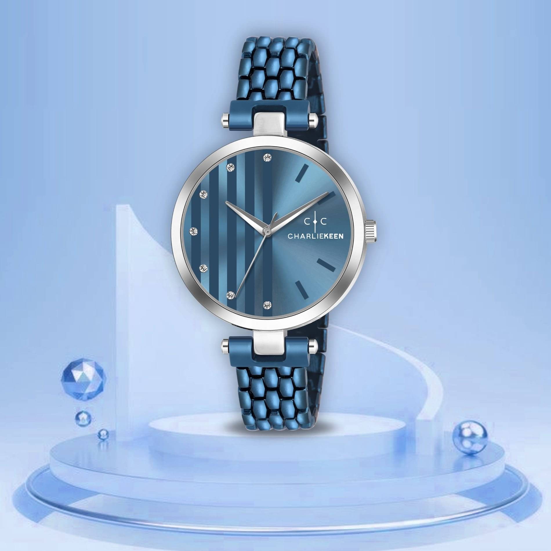     			CHARLIEKEEN Blue Metal Analog Womens Watch