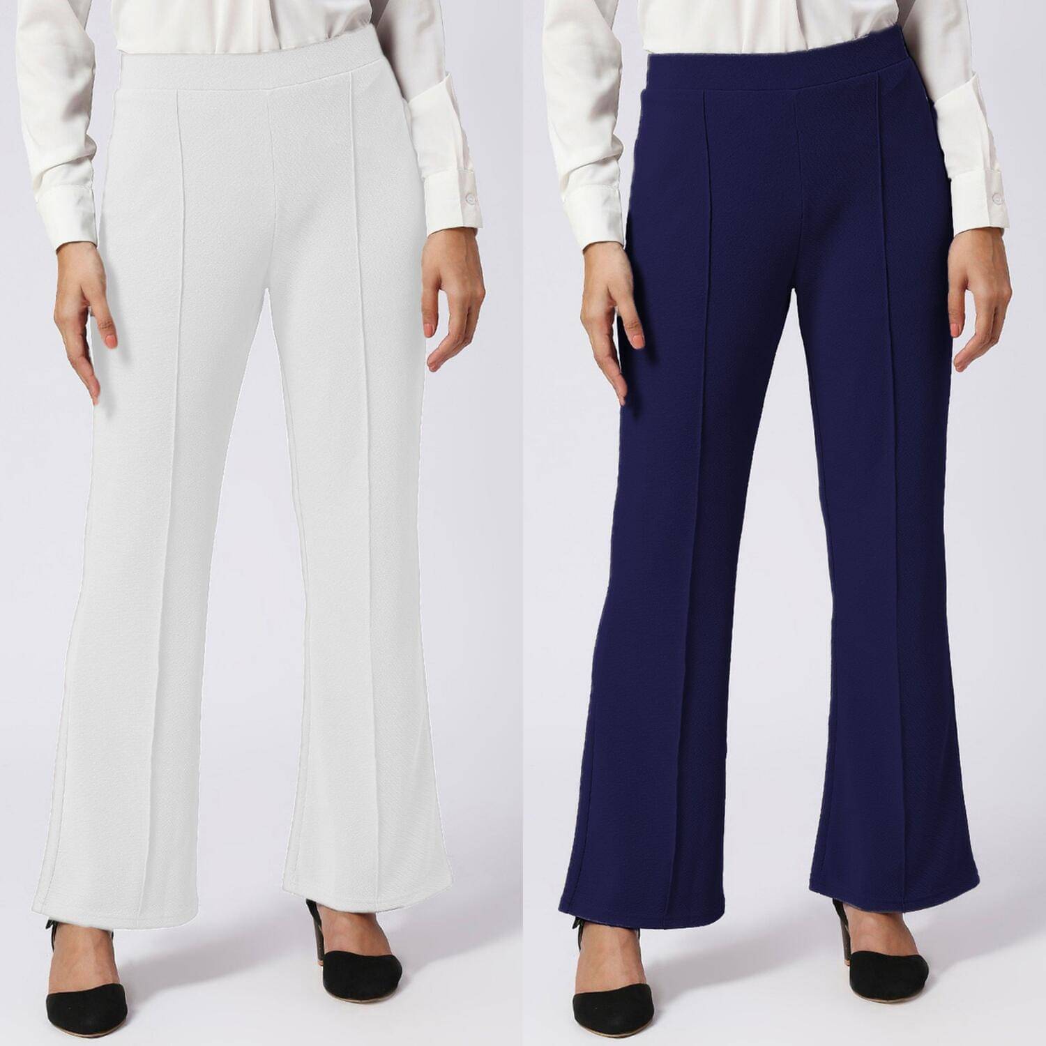     			CITYTALK Pack of 2 Lycra Straight Women's Casual Pants ( White,Navy Blue )