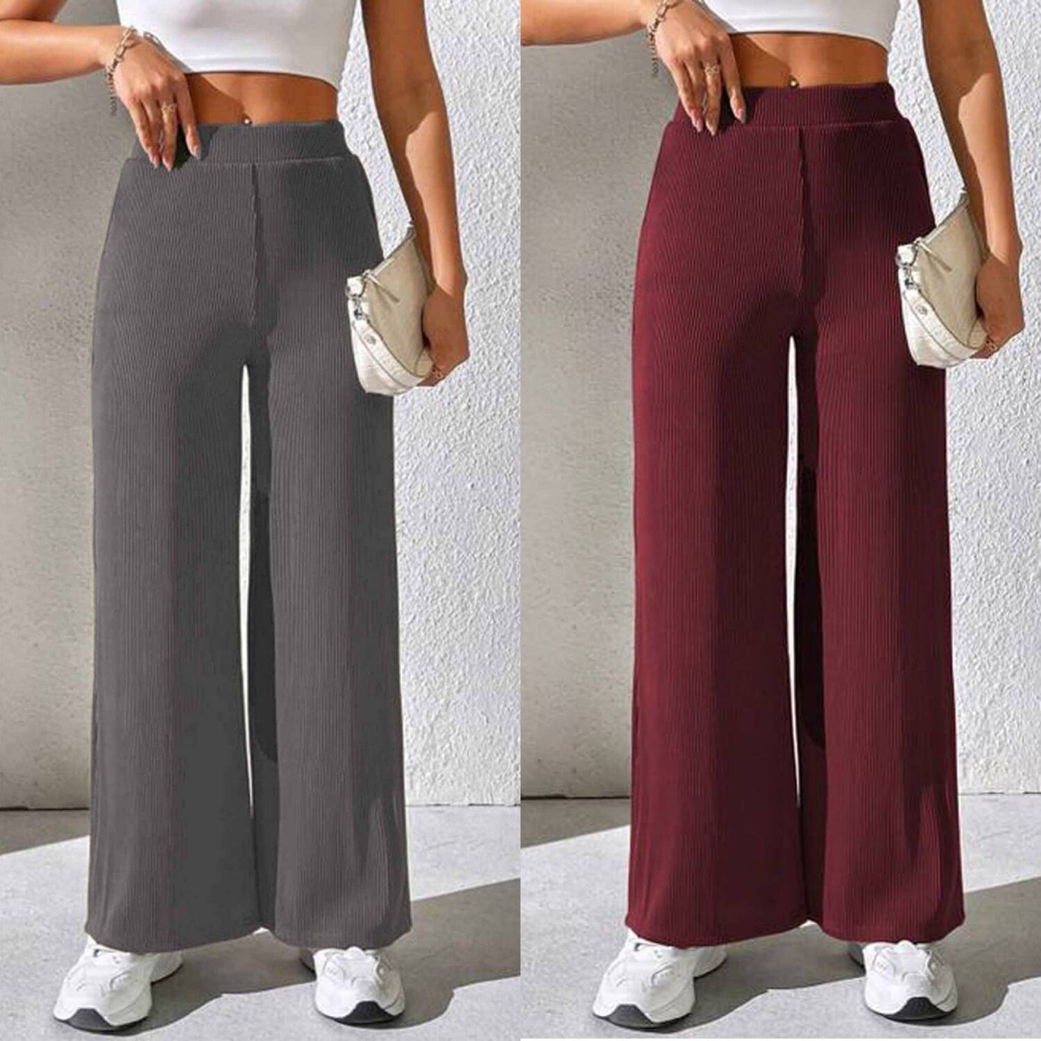     			CITYTALK Pack of 2 Lycra Straight Women's Casual Pants ( Dark Grey,Maroon )