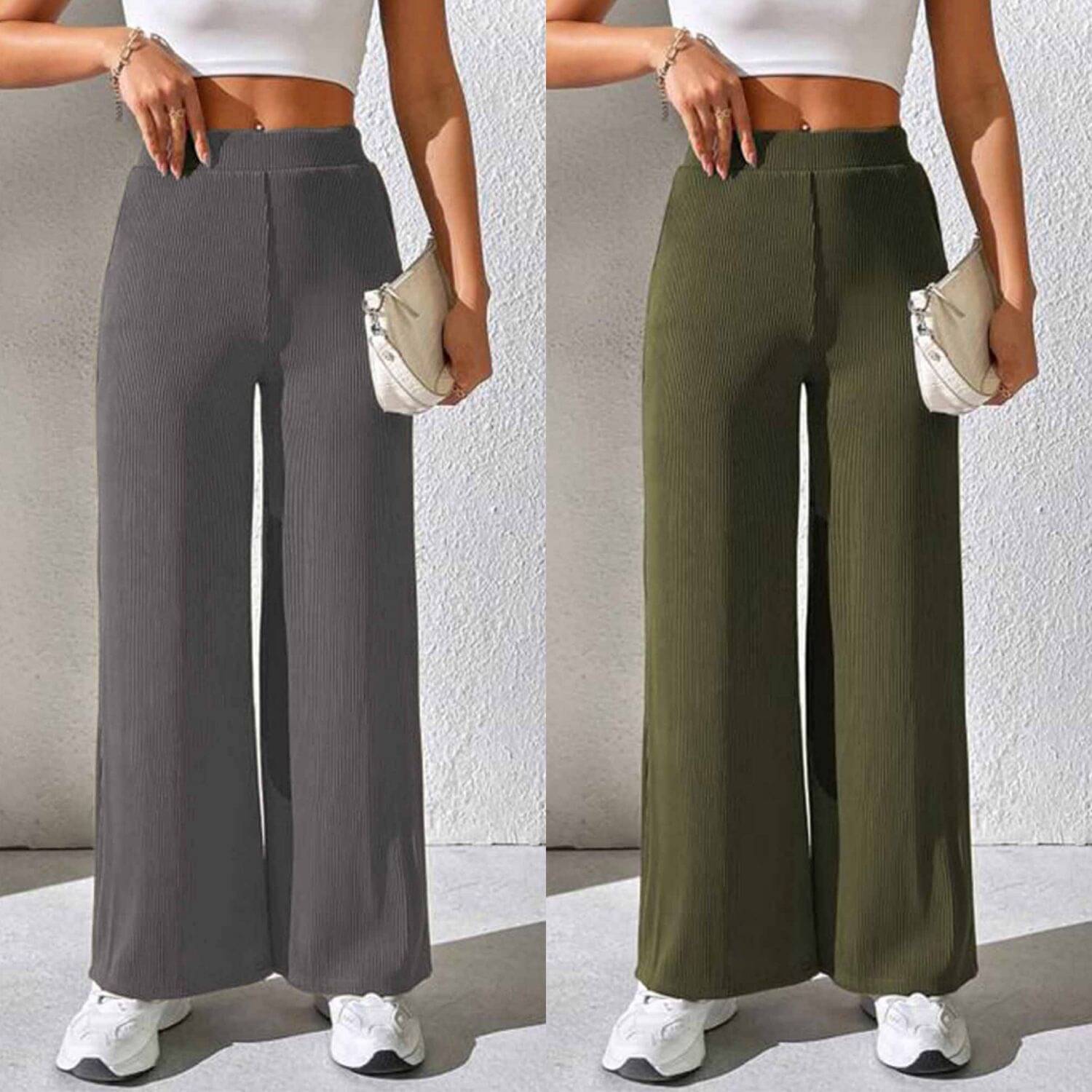    			CITYTALK Pack of 2 Lycra Straight Women's Casual Pants ( Dark Grey,Olive )