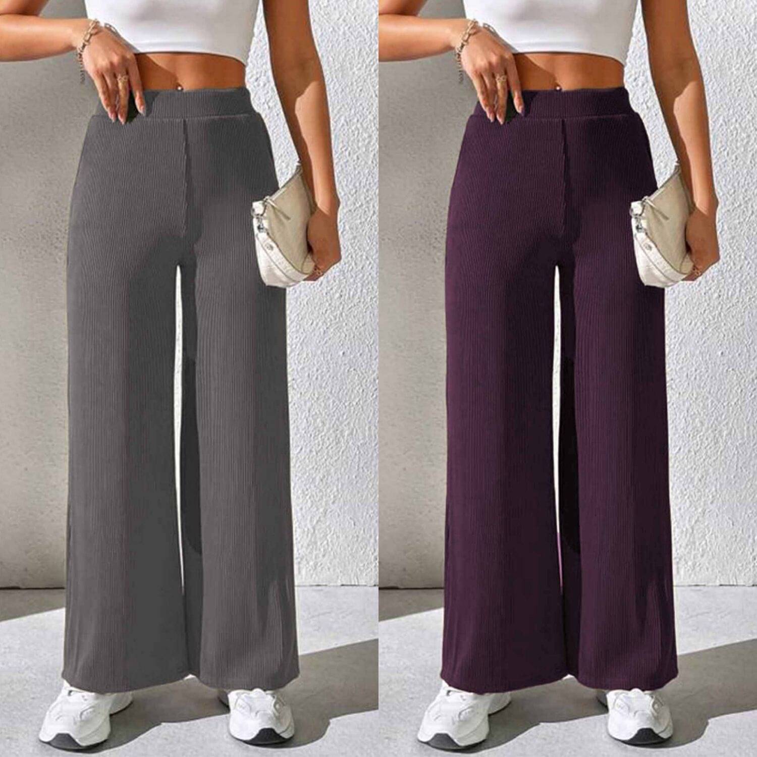     			CITYTALK Pack of 2 Lycra Straight Women's Casual Pants ( Dark Grey,Wine )
