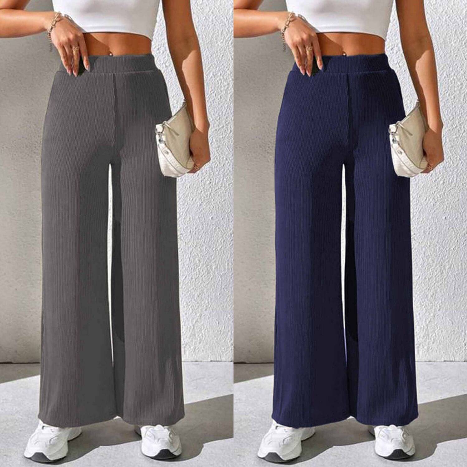     			CITYTALK Pack of 2 Lycra Straight Women's Casual Pants ( Dark Grey,Navy Blue )