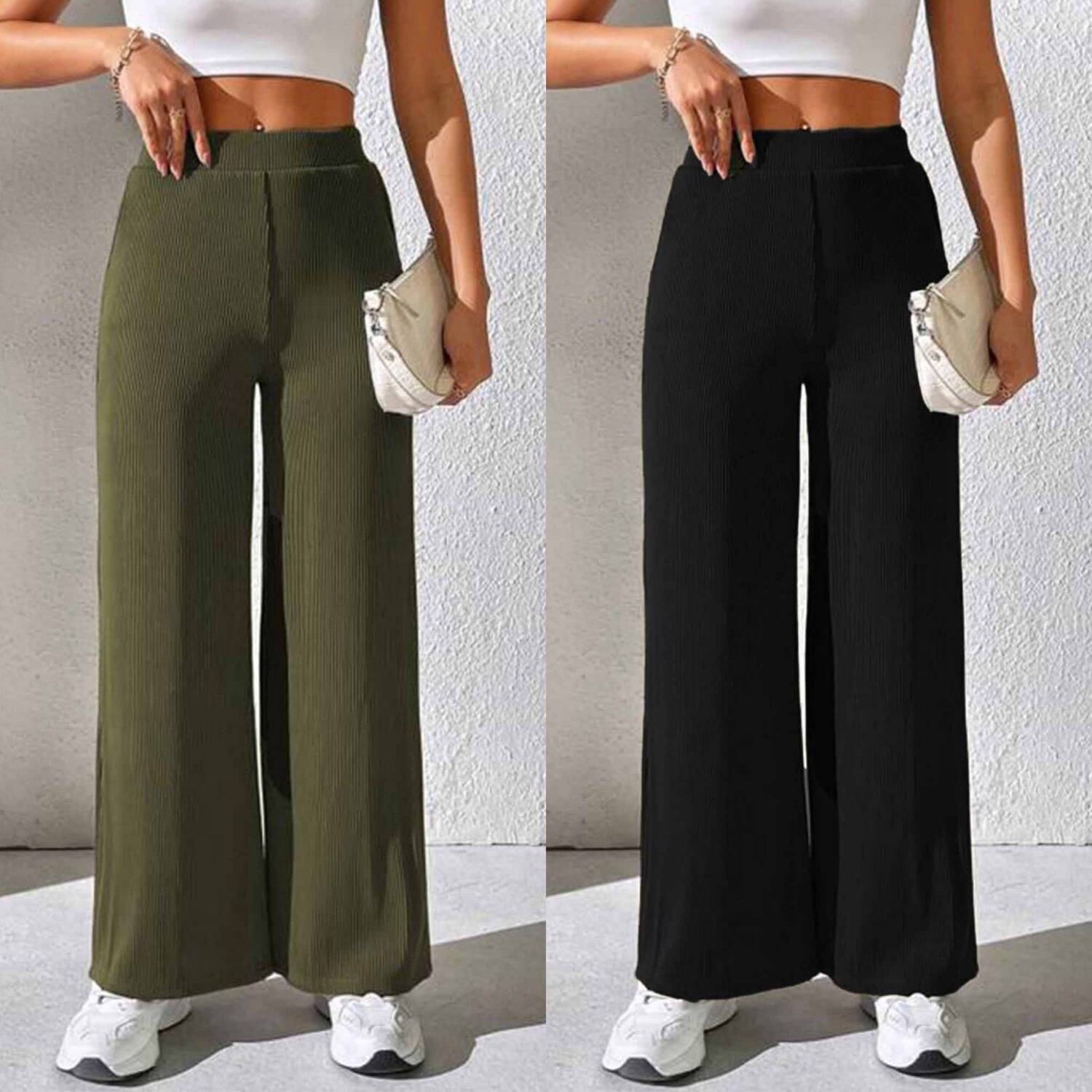     			CITYTALK Pack of 2 Lycra Straight Women's Formal Pants ( Olive,Black )