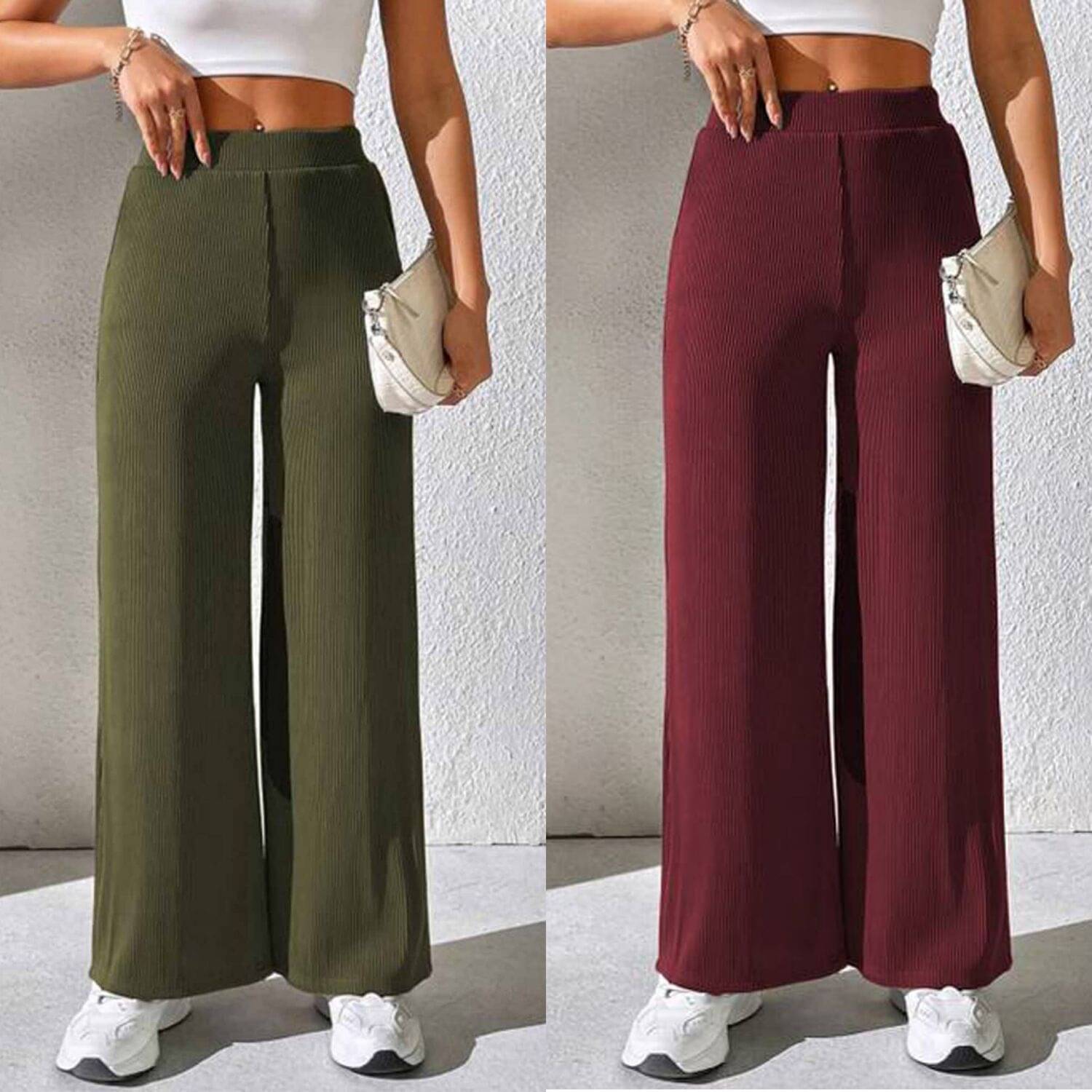     			CITYTALK Pack of 2 Lycra Straight Women's Formal Pants ( Olive,Maroon )