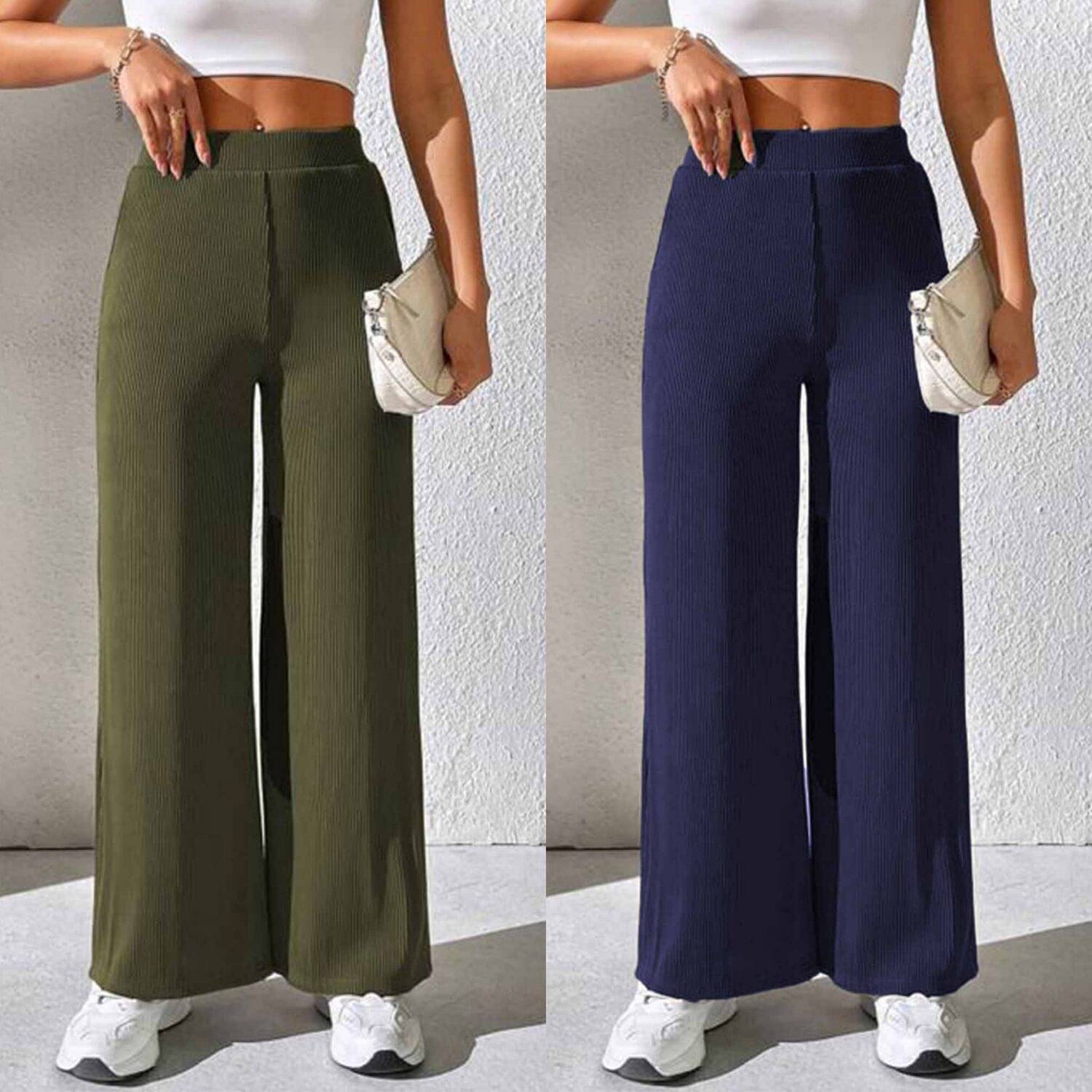     			CITYTALK Pack of 2 Lycra Straight Women's Formal Pants ( Olive,Navy Blue )
