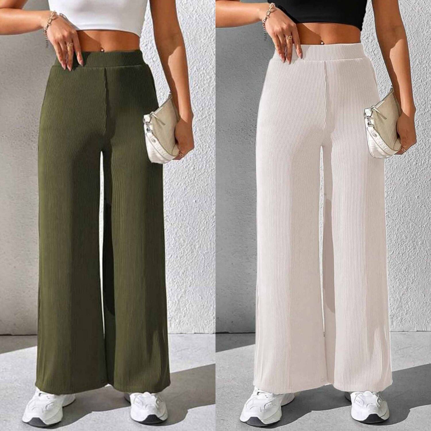     			CITYTALK Pack of 2 Lycra Straight Women's Formal Pants ( Olive,White )