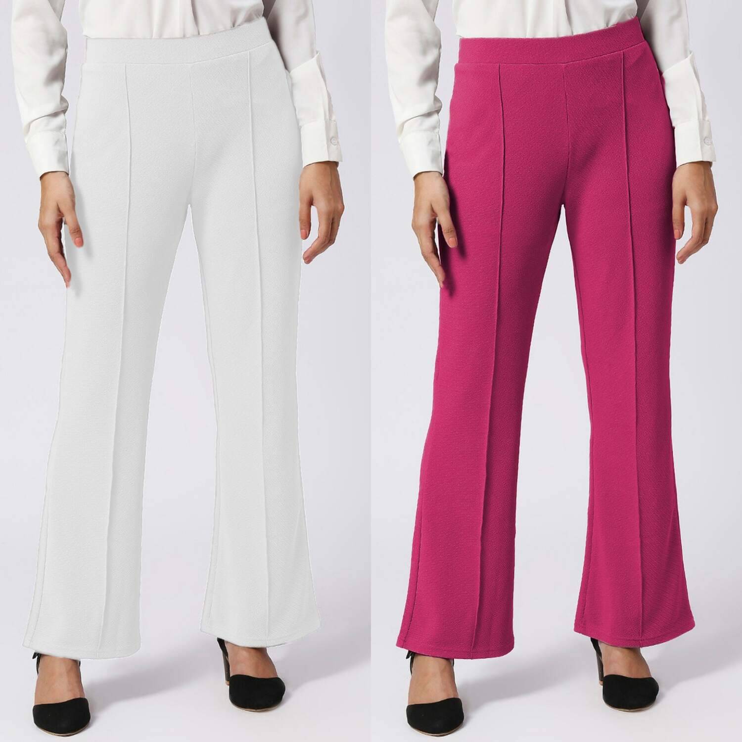     			CITYTALK Pack of 2 Lycra Straight Women's Casual Pants ( White,Pink )