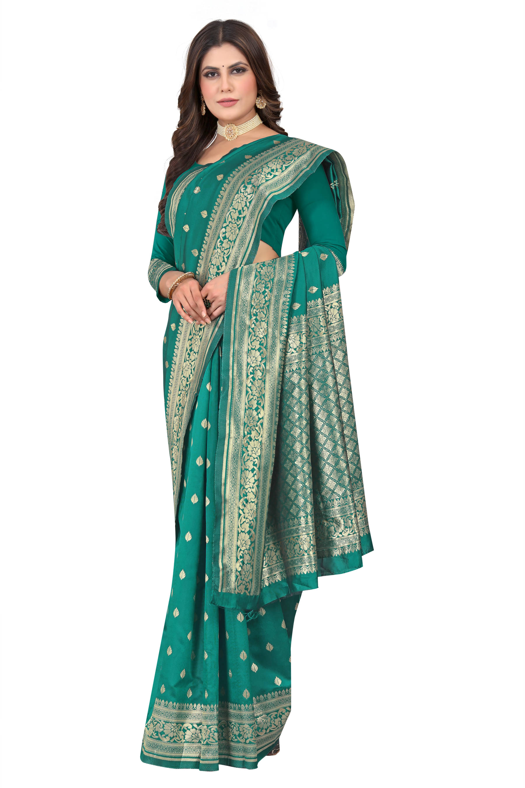 DHAYNA AND REEWA FASHION Jacquard Woven Saree With Unstitched Blouse Piece ( Rama ) DHAYNA AND REEWA FASHION Jacquard Woven Saree With Unstitched Blouse Piece ( Rama )