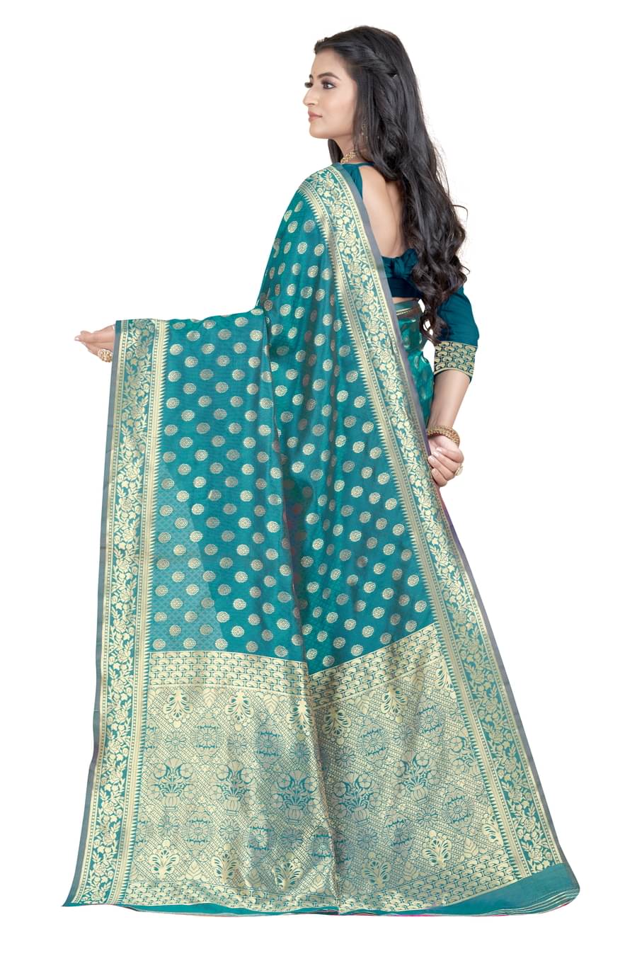 DHAYNA AND REEWA FASHION Jacquard Woven Saree With Unstitched Blouse Piece ( Rama ) DHAYNA AND REEWA FASHION Jacquard Woven Saree With Unstitched Blouse Piece ( Rama )